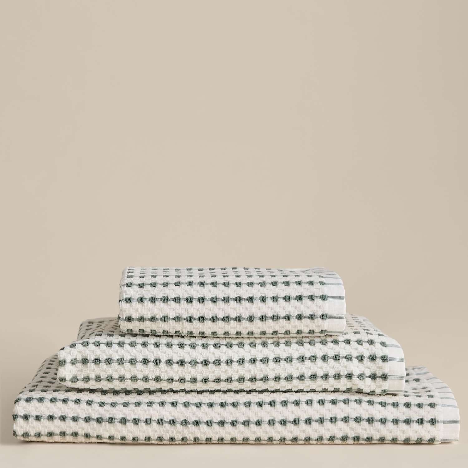 M&S Pure Cotton Spotty Striped Towel - Hand Towel - Smokey Green
