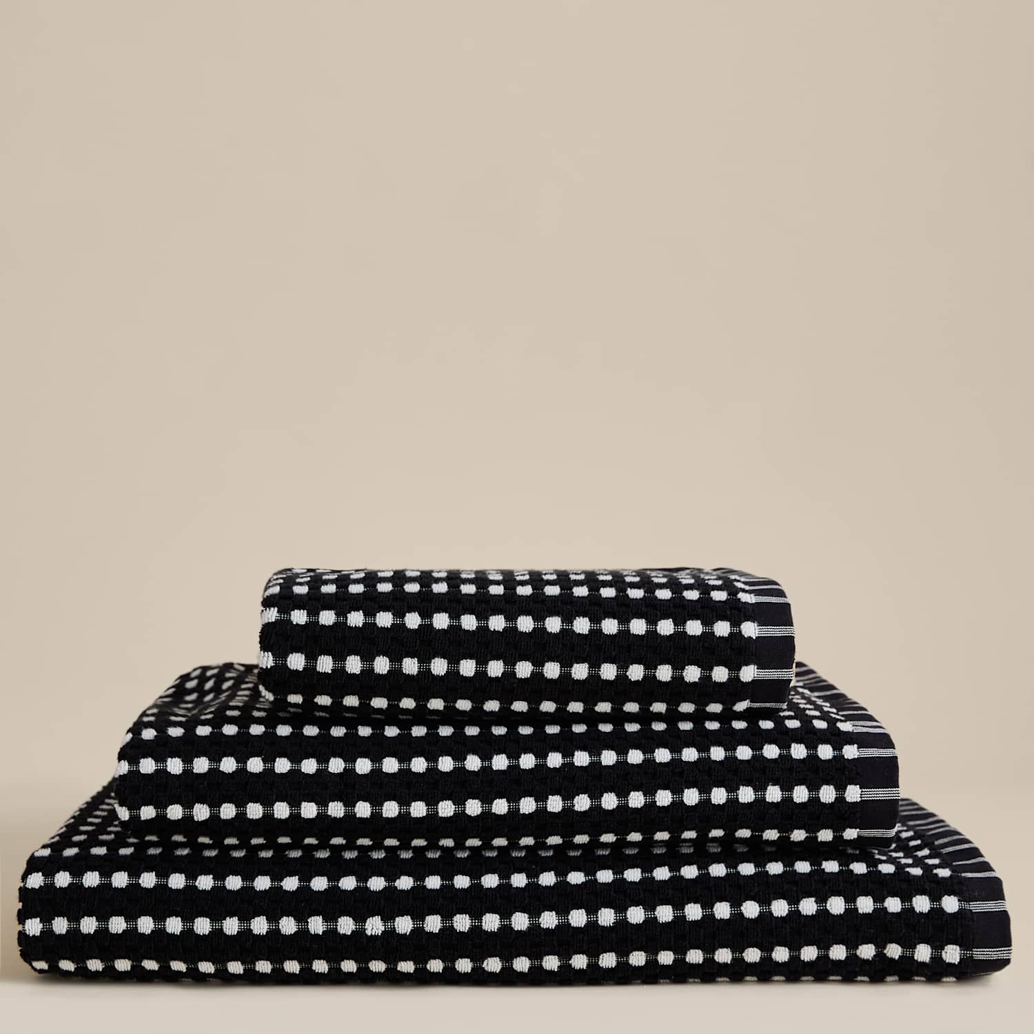 M&S Pure Cotton Spotty Striped Towel - Bath Sheet - Black