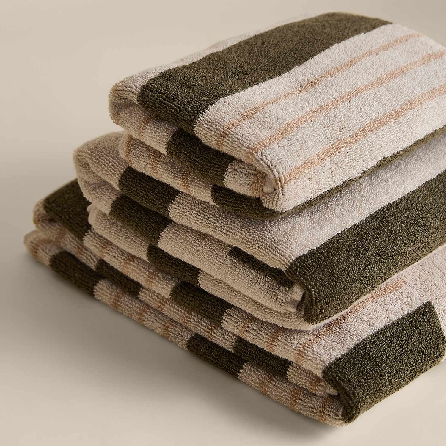 M&S Pure Cotton Block Striped Towel - Bath Towel - Green Mix