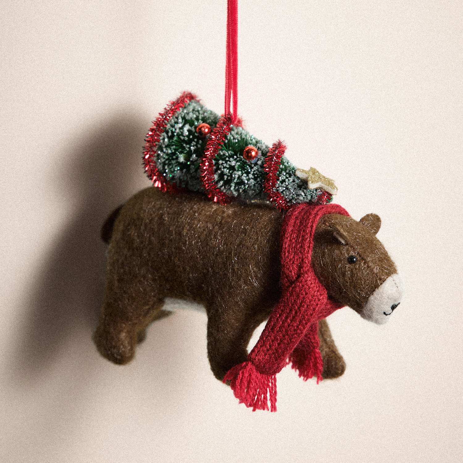 M&S Felt Hanging Bear and Tree Decoration - Brown Mix