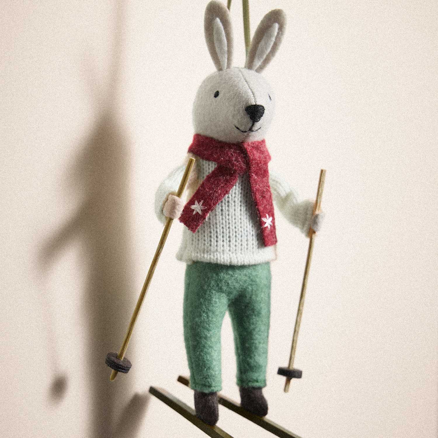 M&S Felt Hanging Skiing Rabbit Decoration - White Mix