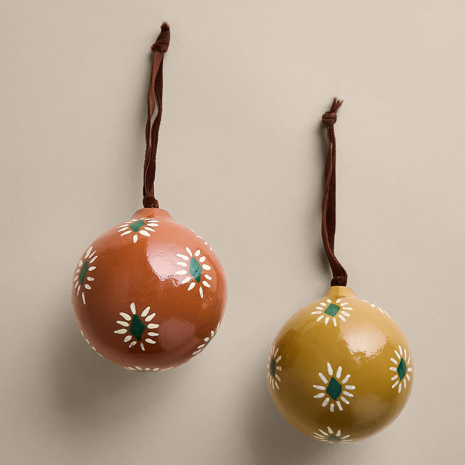 M&S 2 Pack Cotton Mache Glossy Baubles - Multi