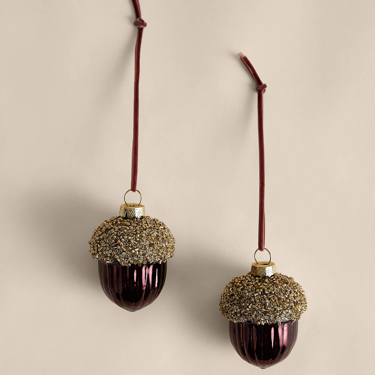 M&S 2 Pack Glass Beaded Acorn Baubles - Gold