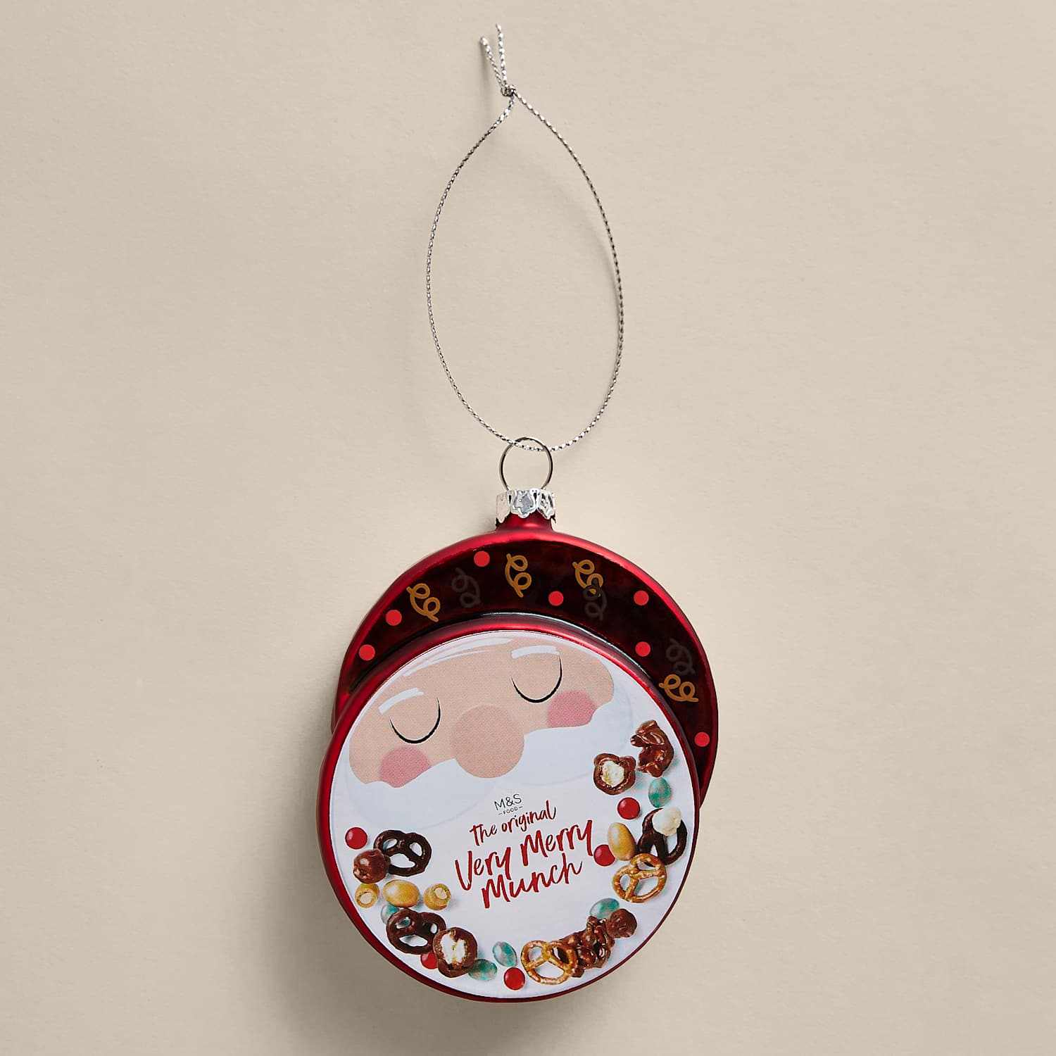 Glass M&S Very Merry Munch Tin Bauble - Multi