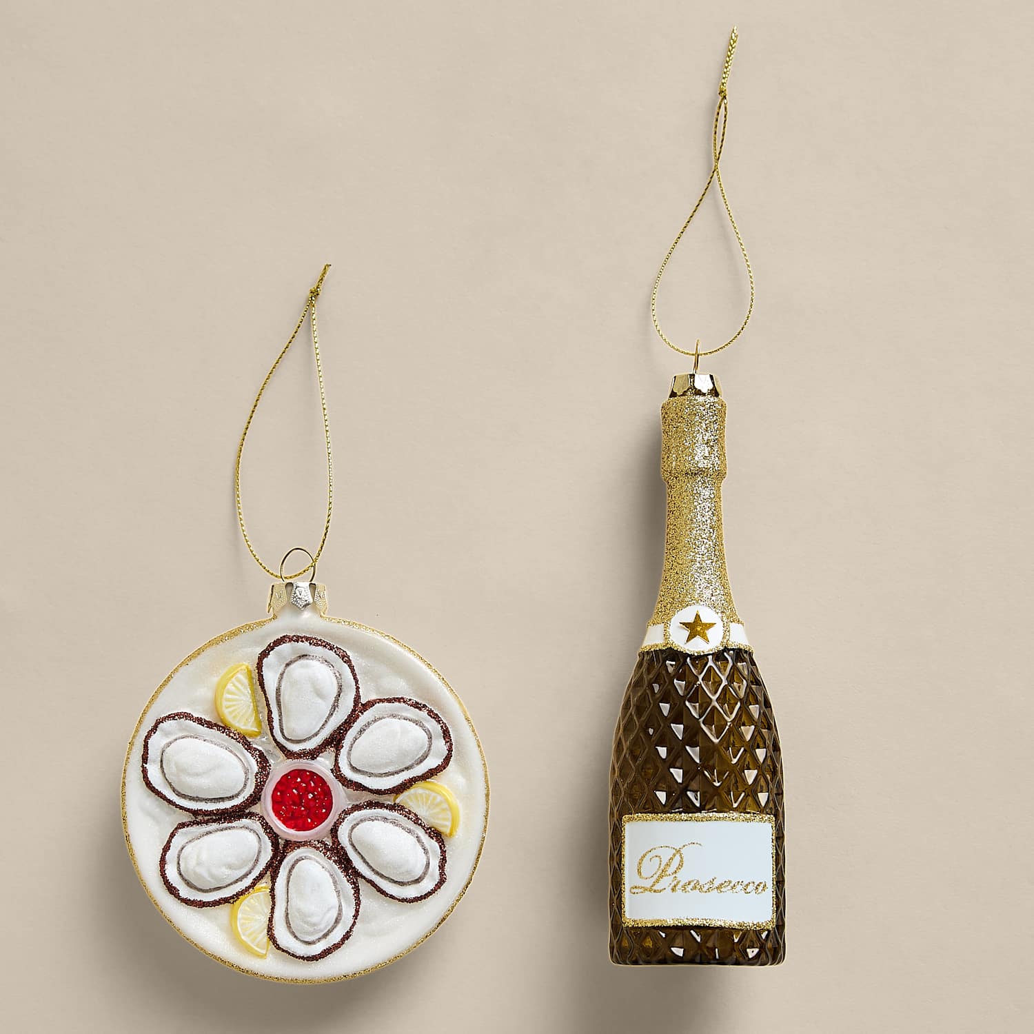 M&S 2 Pack Glitter Glass Oysters and Prosecco Decoration - Multi