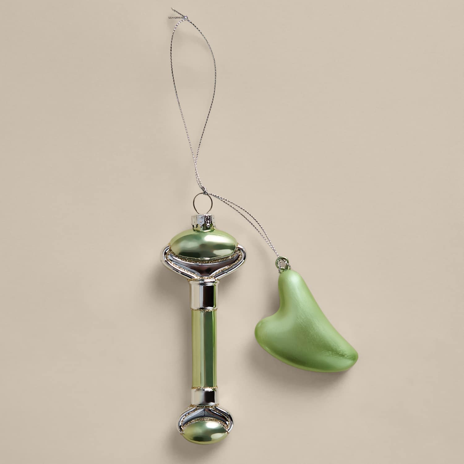 M&S 2 Pack Glass Face Roller and Gua Sha Decoration - Green Mix