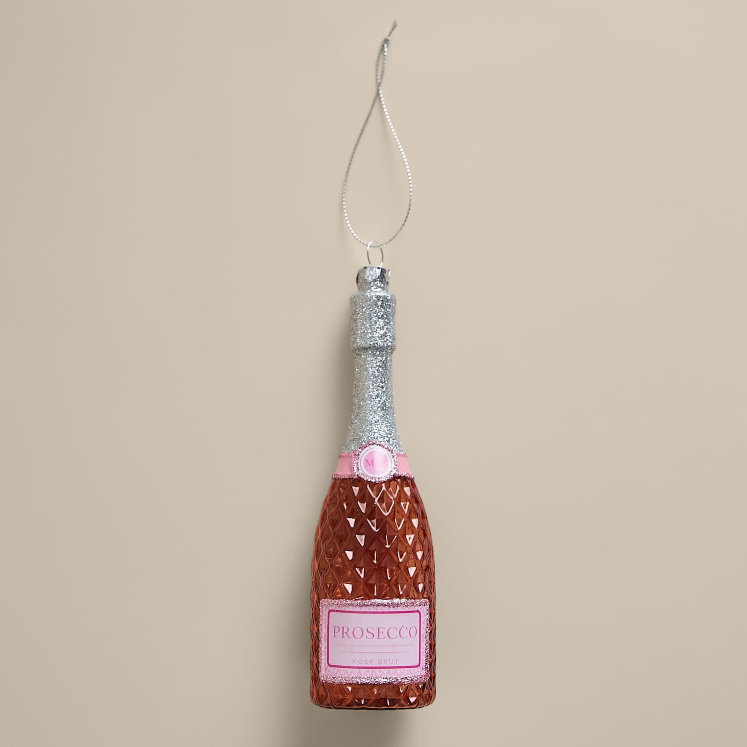 M&S Glass Prosecco Bottle Decoration - Pink