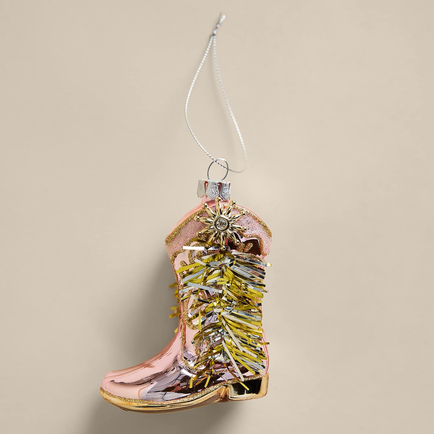M&S Glass Novelty Cowboy Boot Bauble - Pink