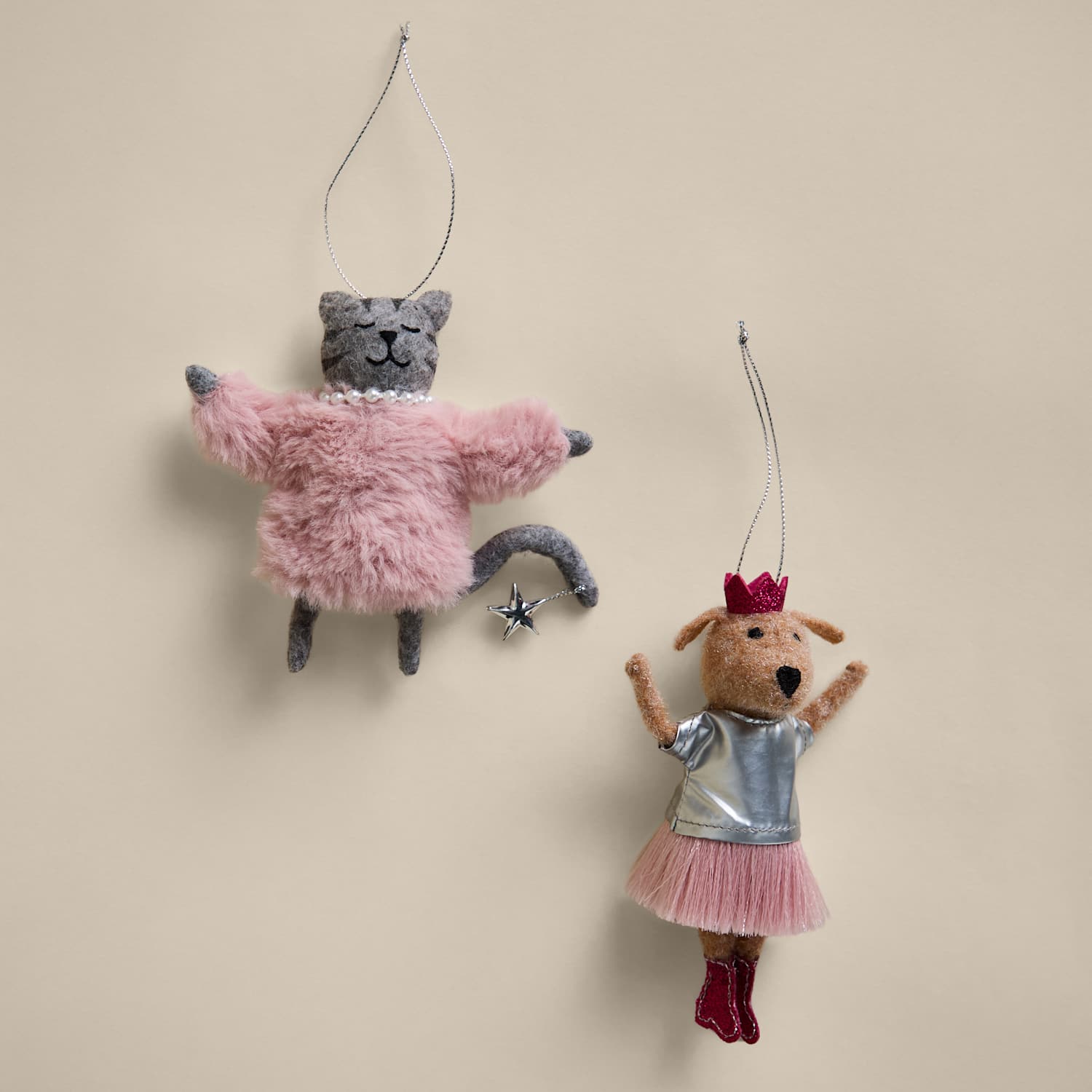 M&S 2 Pack Felt Party Cat and Dog Hanging Decorations - Multi