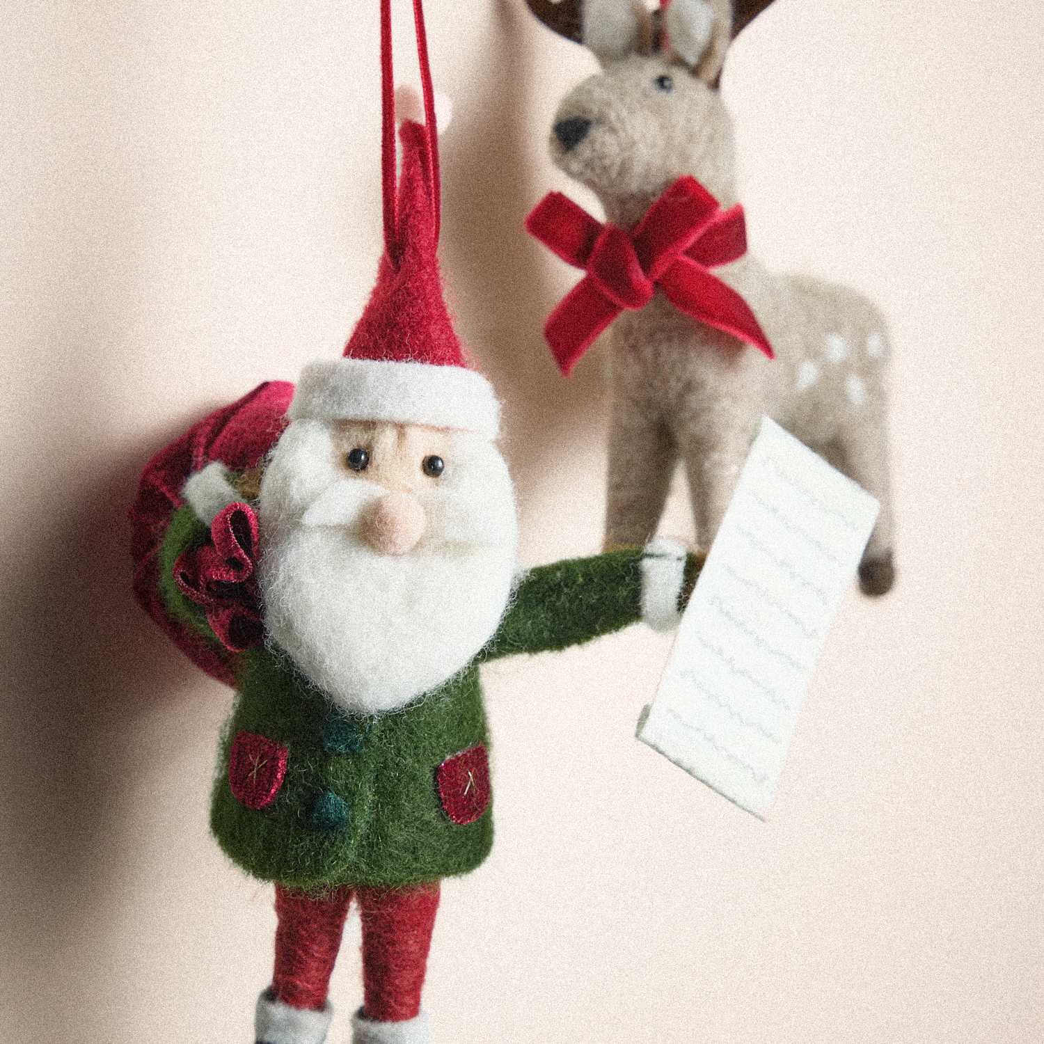 M&S 2 Pack Felt Father Christmas Hanging Ornaments - Red Mix