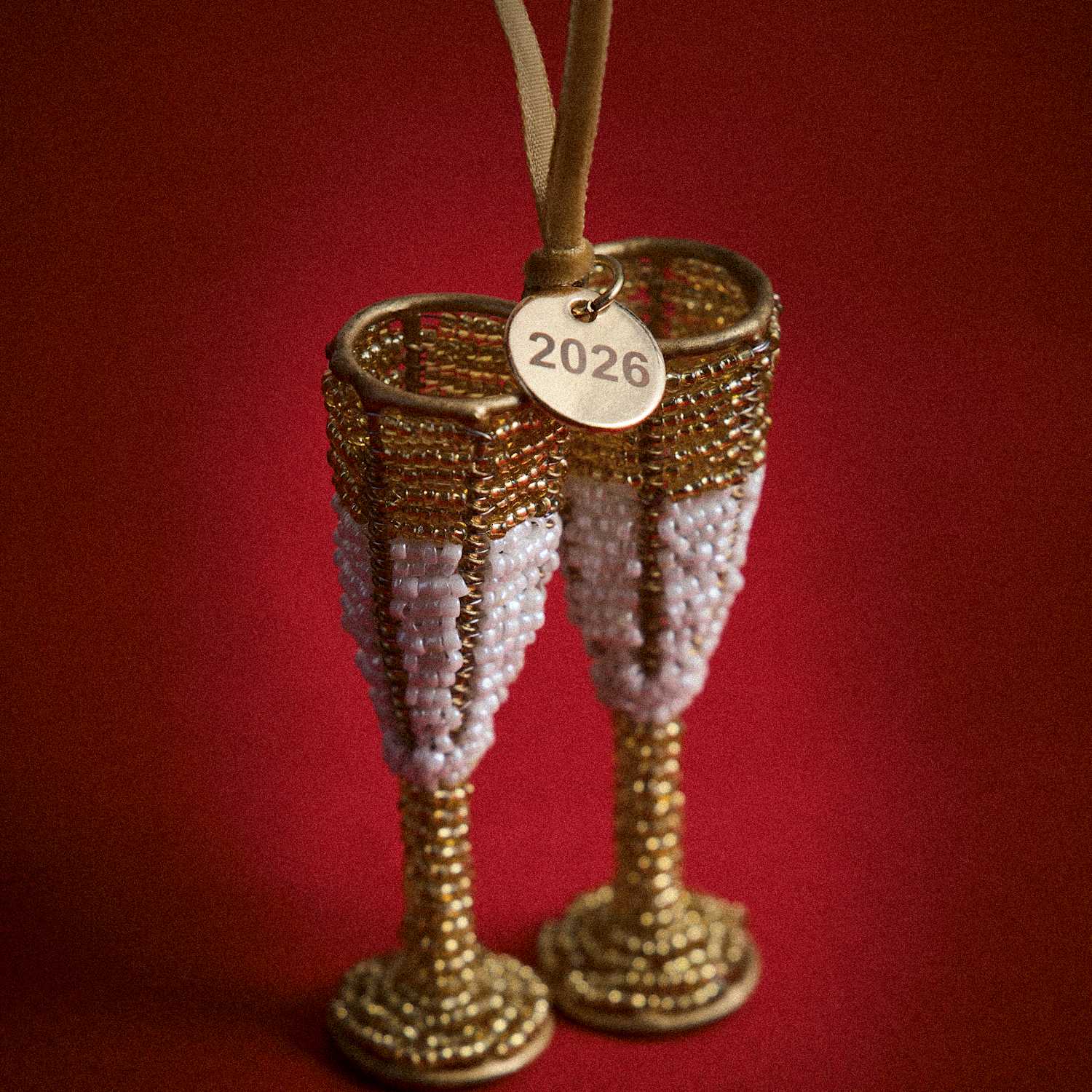 M&S Beaded Appliqué Hanging Engagement Decoration - Gold Mix