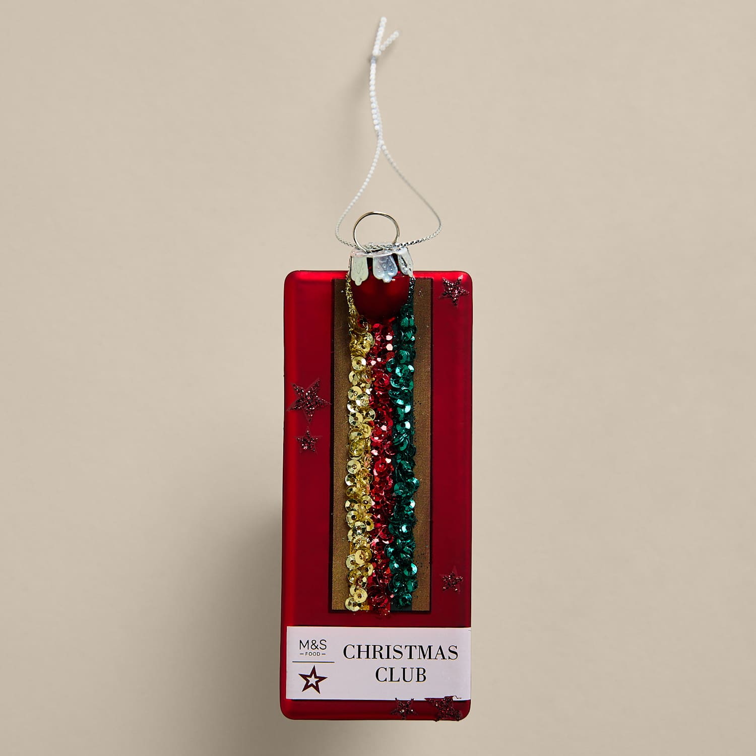 M&S Glass Christmas Sandwich Decoration - Red Mix