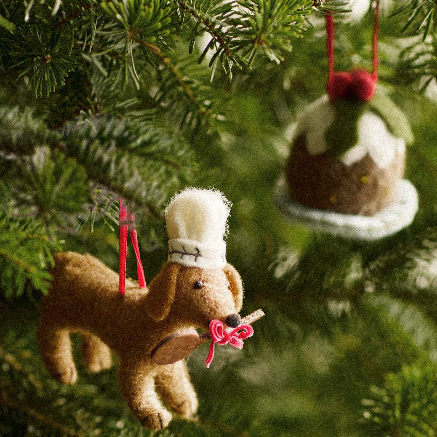 M&S 2 Pack Felt Hanging Dog Tree Decorations - Multi