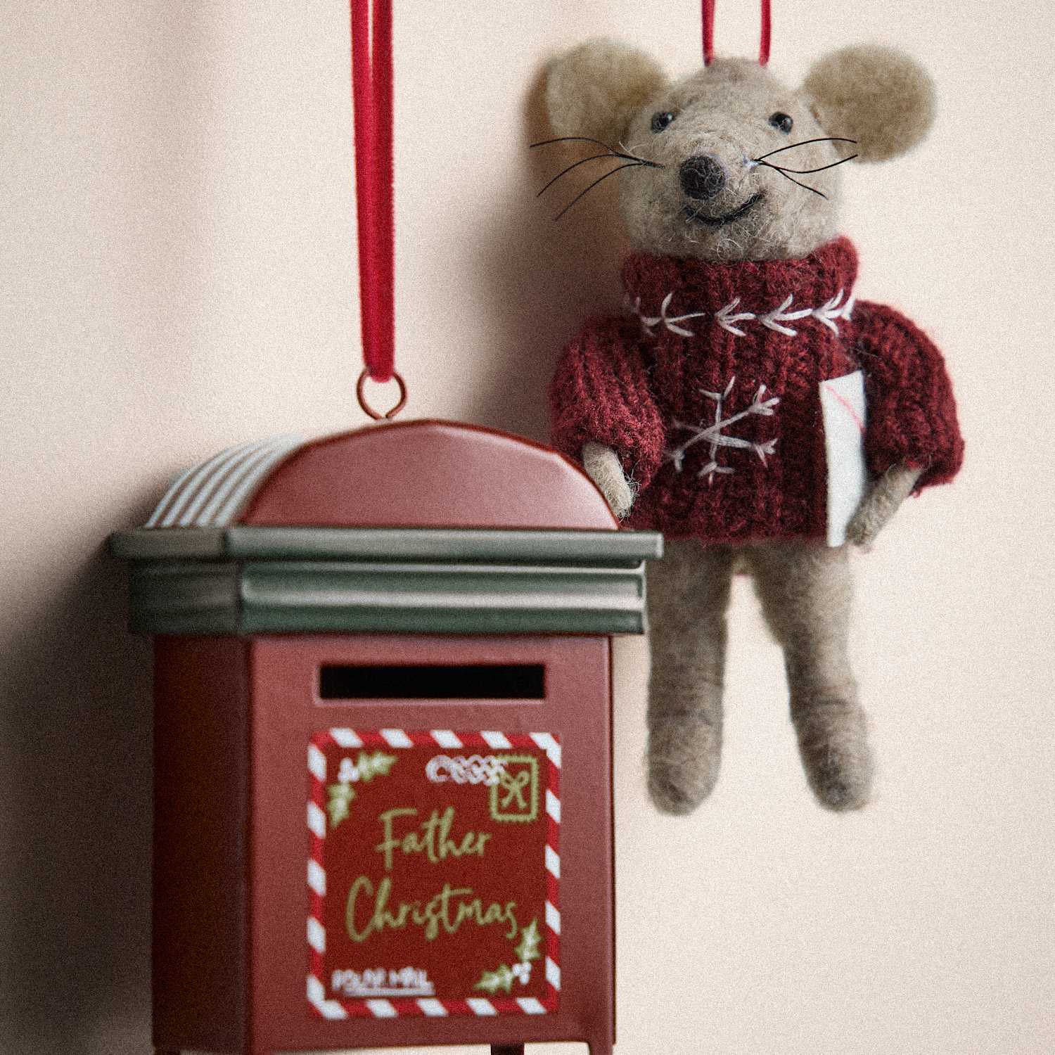 M&S 2 Pack Felt Mouse and Letterbox Decorations - Multi