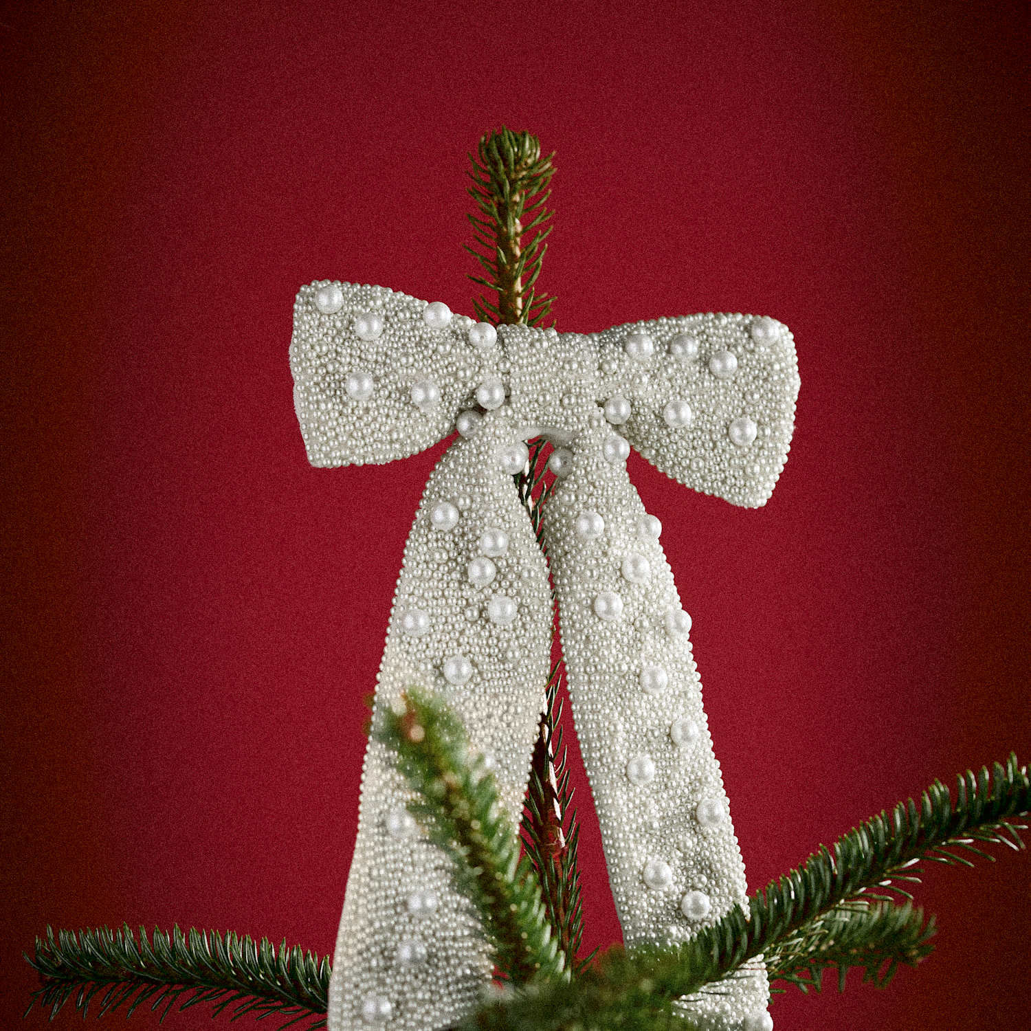 M&S Cream Pearl Beaded Bow Tree Topper