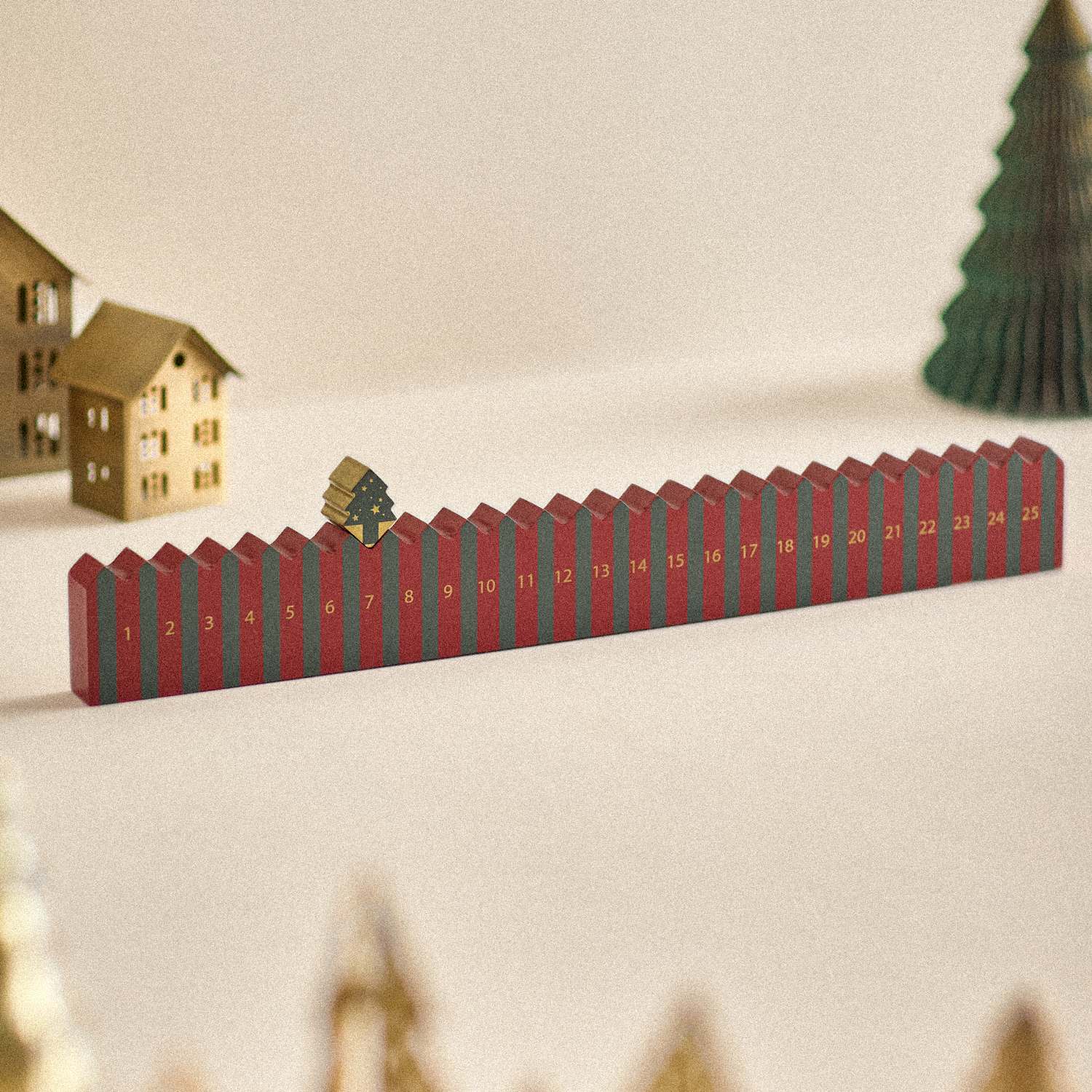 M&S Wooden Stripe Tree Advent Calendar - Red Mix