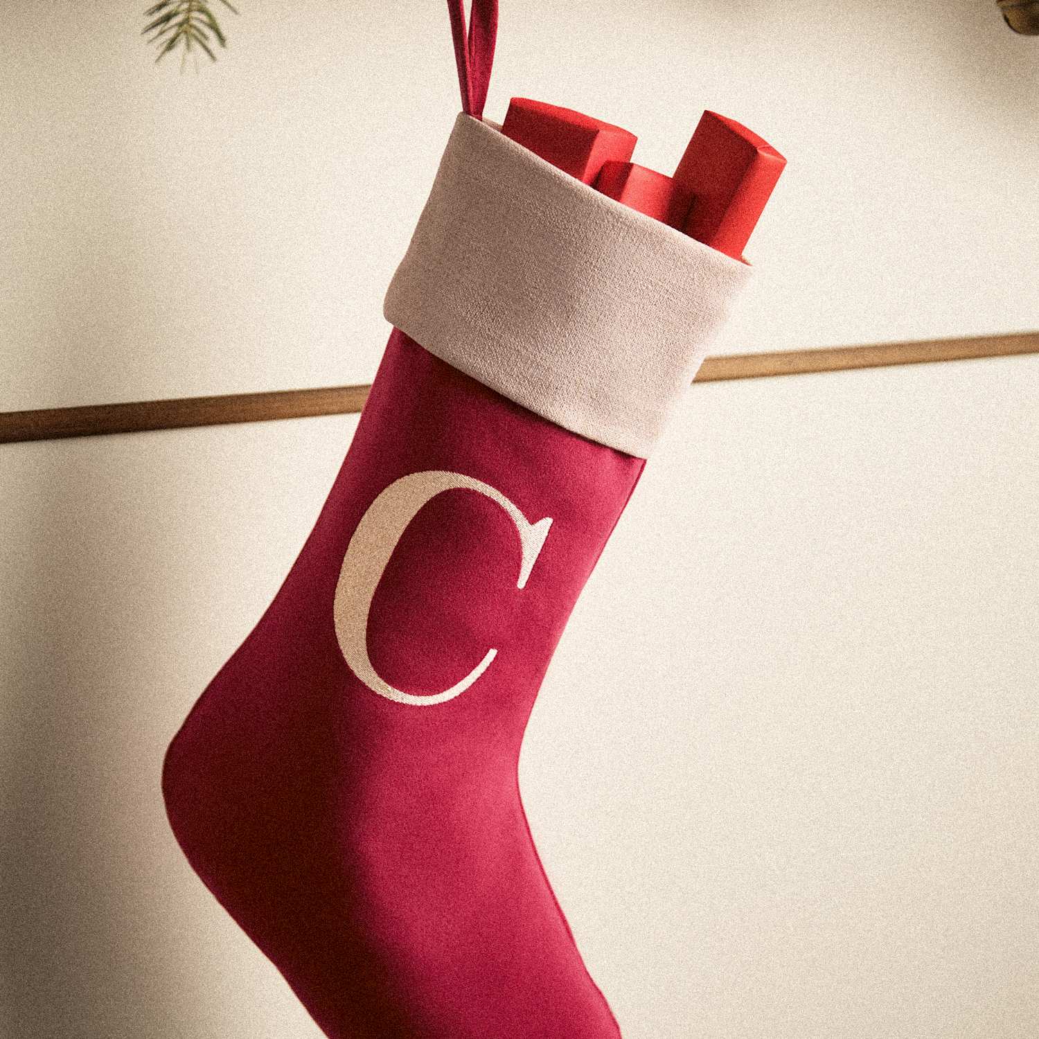 M&S Alphabet Velvet Stocking - Letter X - Red Mix