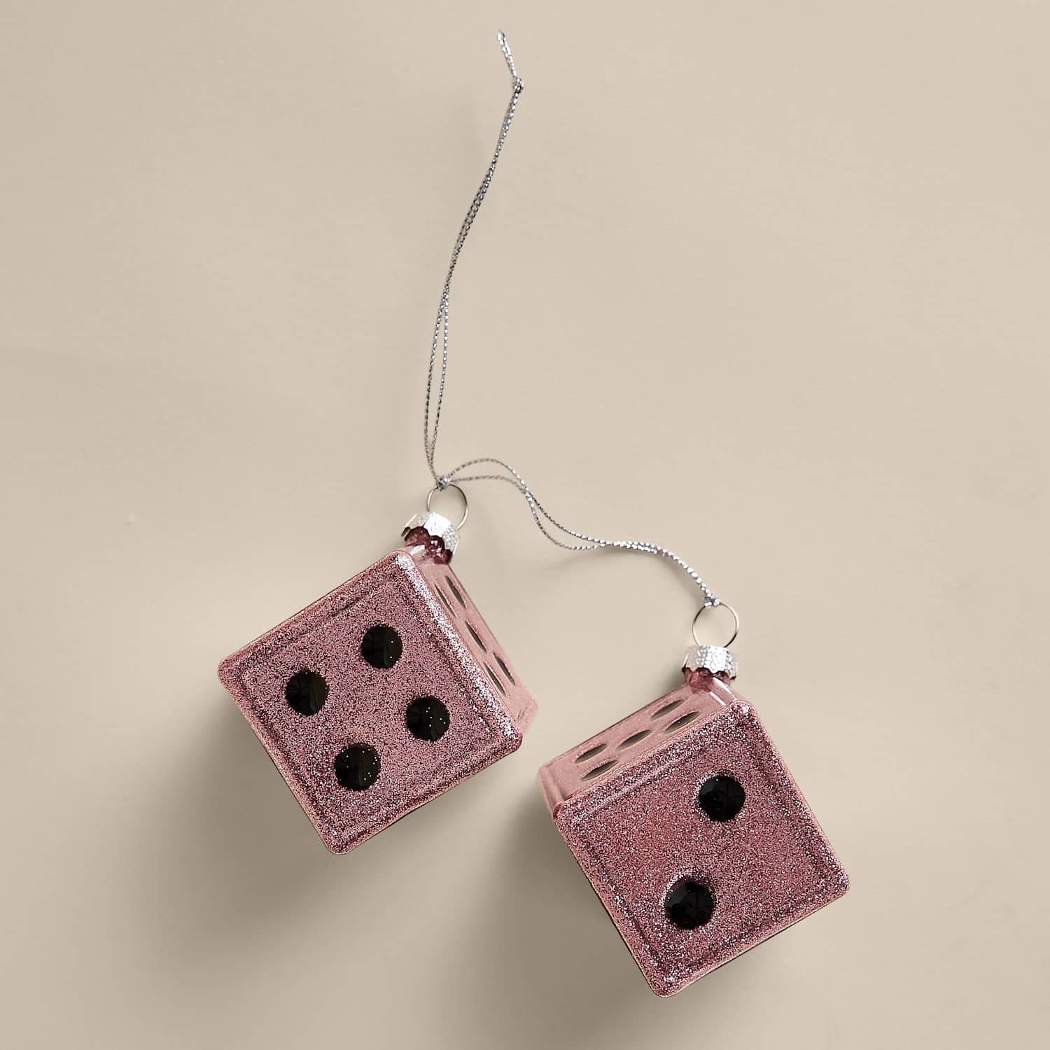 M&S Pink Glass Hanging Cascading Dice Decoration