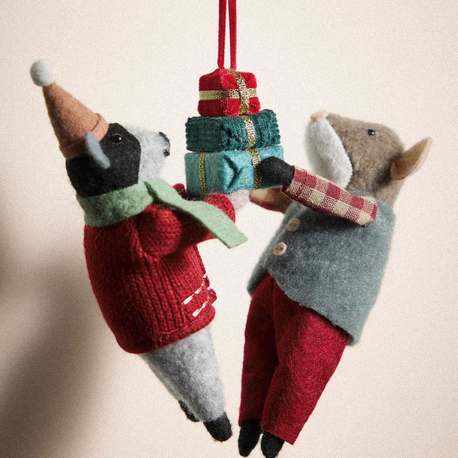 M&S Felt Mice Duo Presents Hanging Decorations - Multi