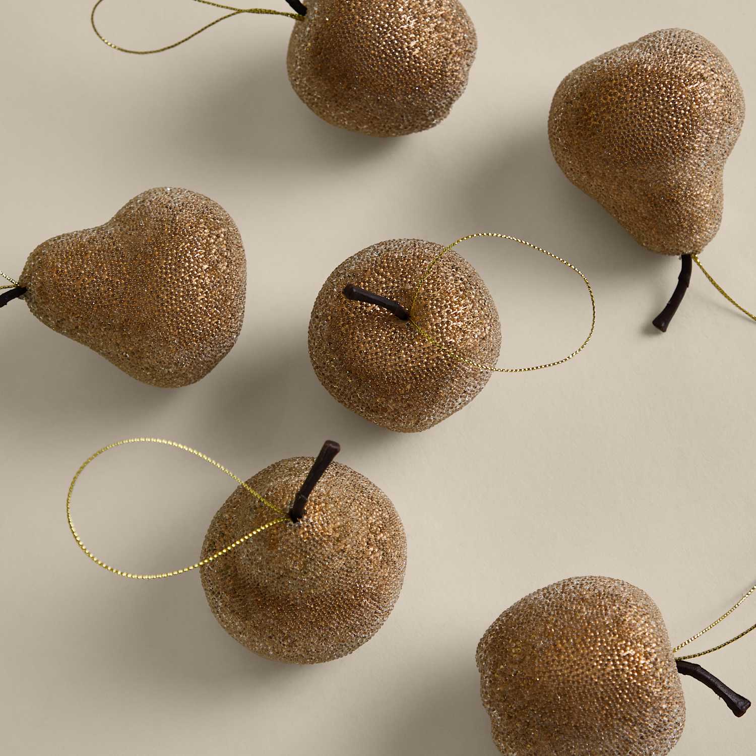 M&S 6 Pack Frosted Pear & Apple Baubles - Brown Mix