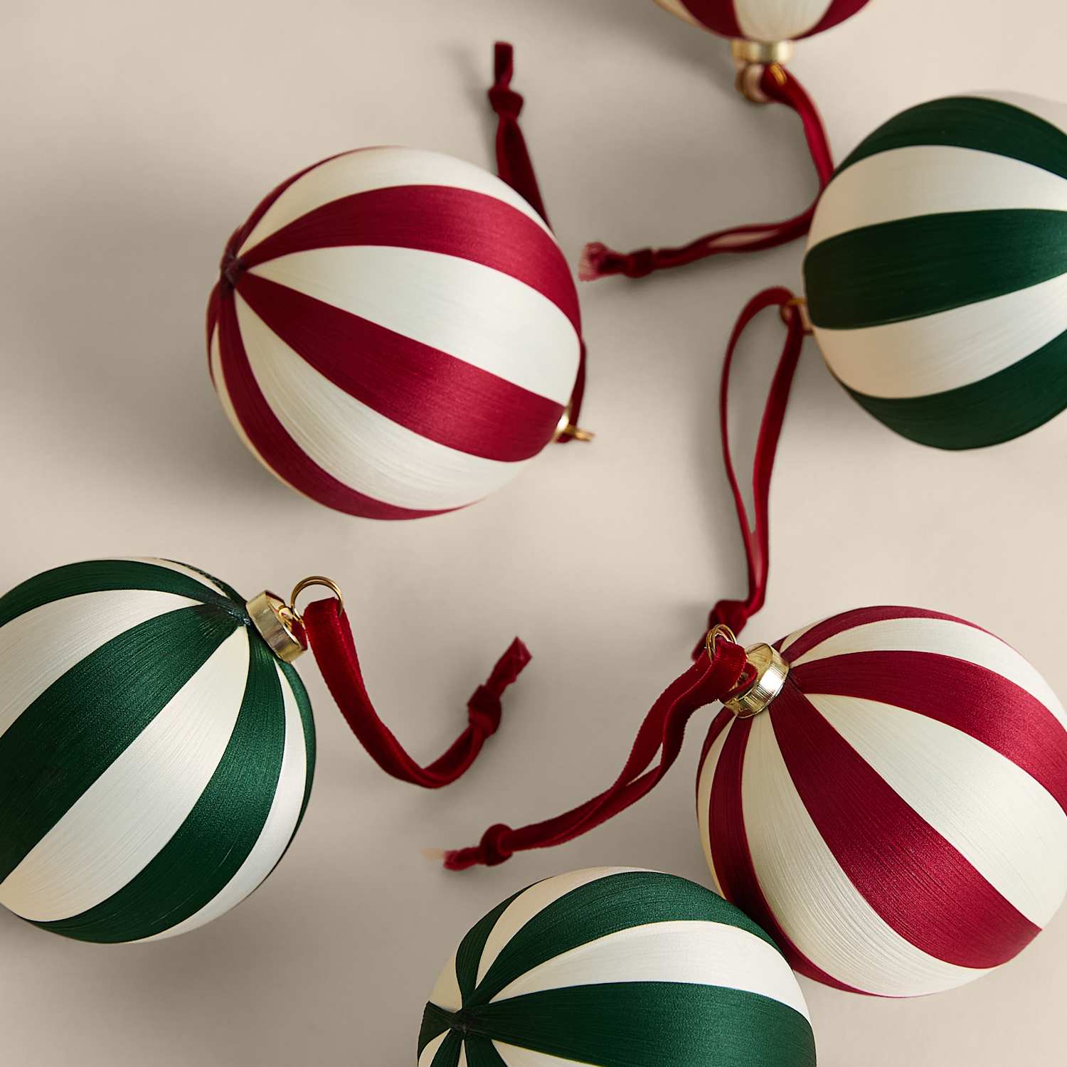 M&S 6 Pack Satin Stripe Baubles - Red Mix
