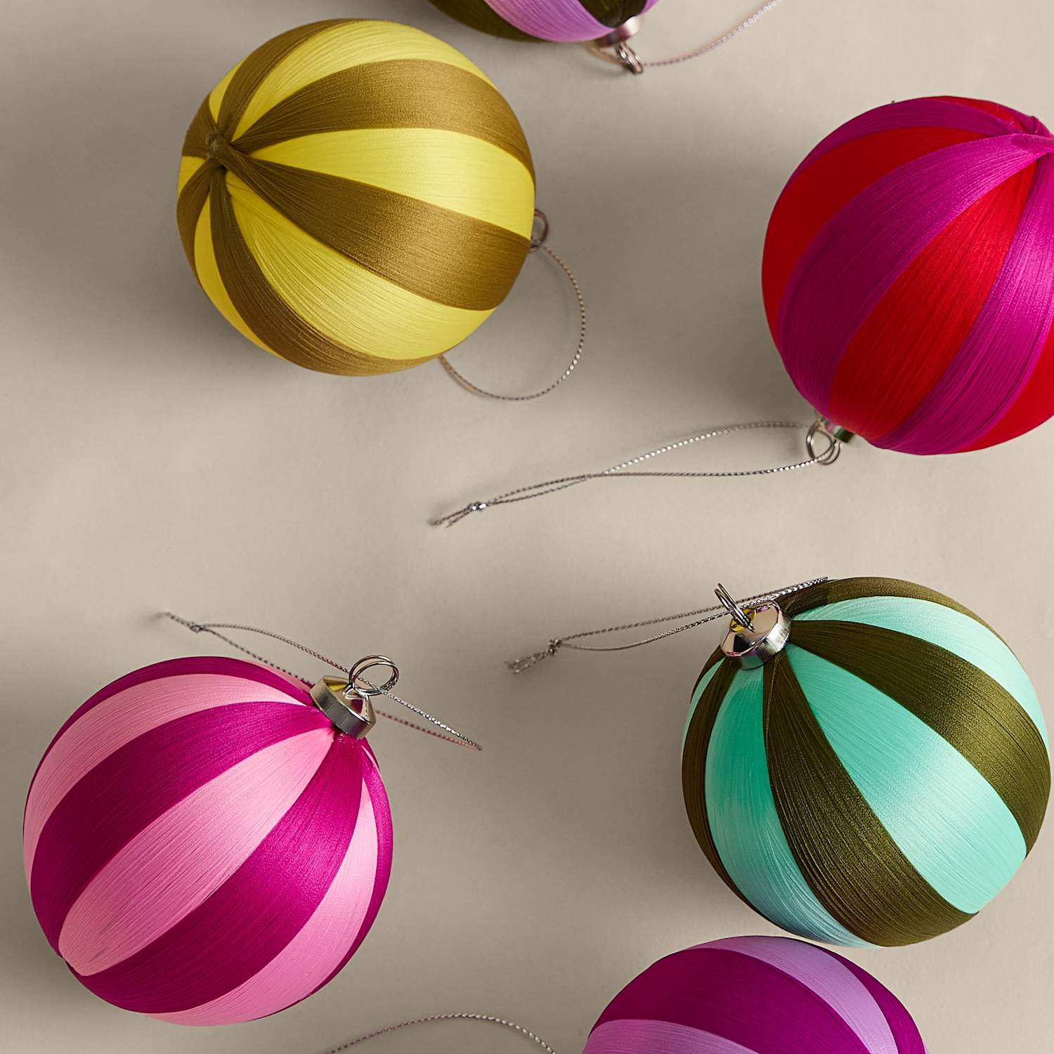 M&S 6 Pack Satin Stripe Baubles - Multi