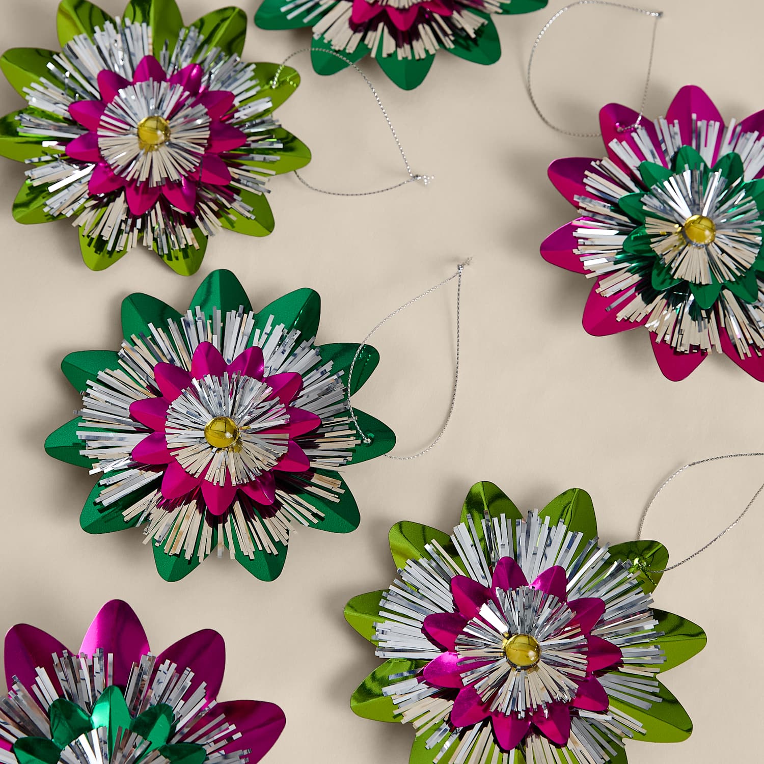 M&S 6 Pack Multicoloured Tinsel Rosettes