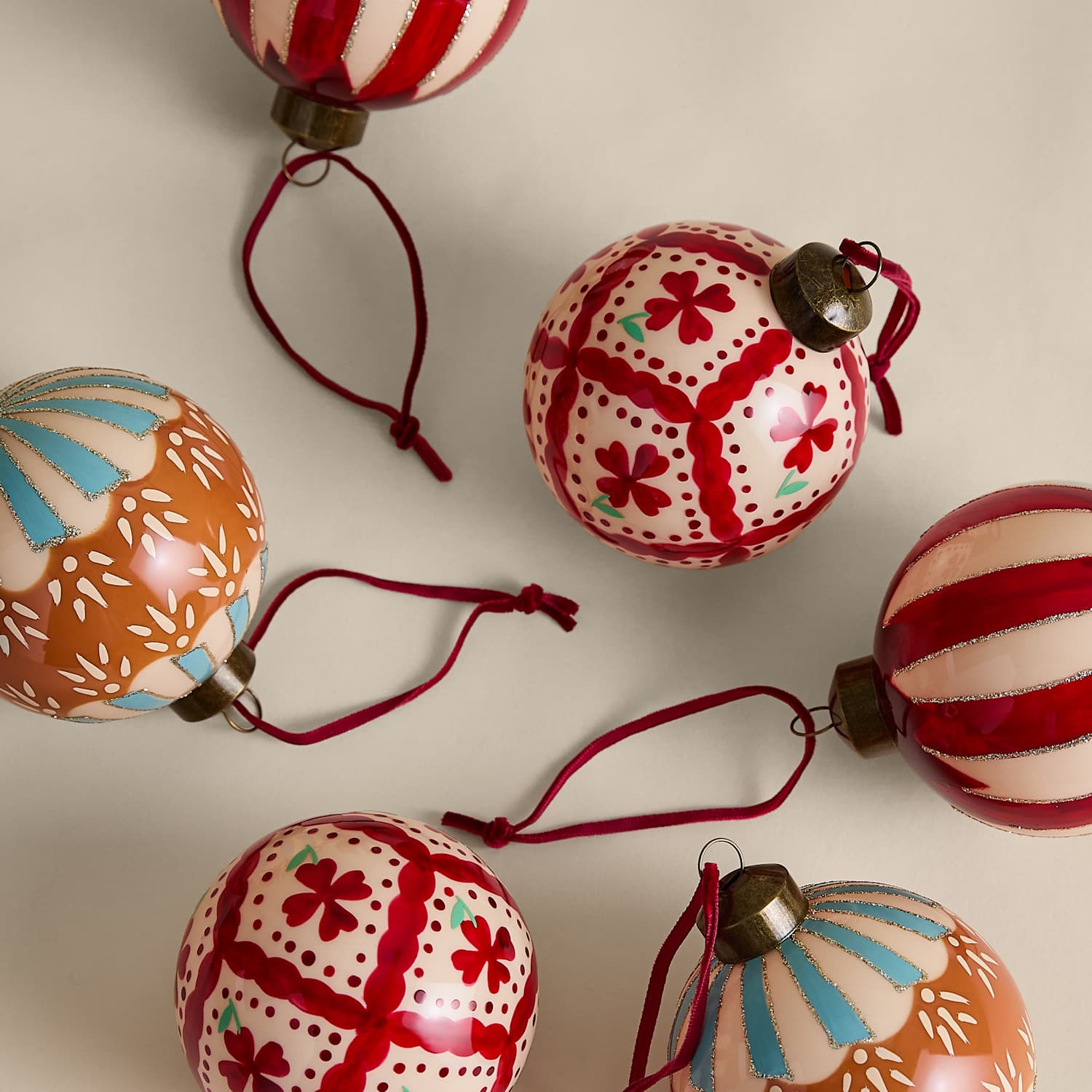 M&S 6 Pack Glass Decorative Baubles - Multi