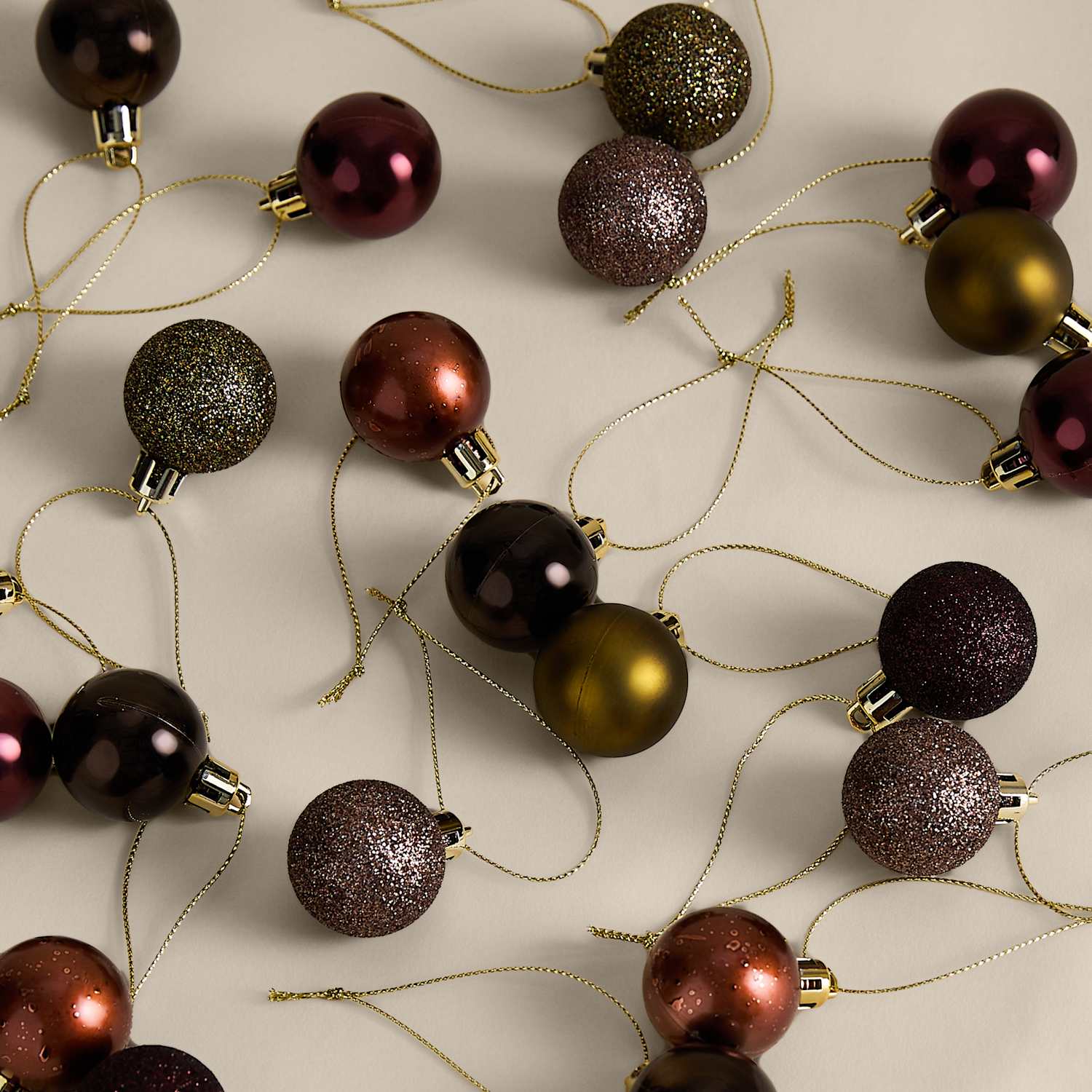 M&S 49 Pack Mini Shatterproof Baubles - Brown Mix