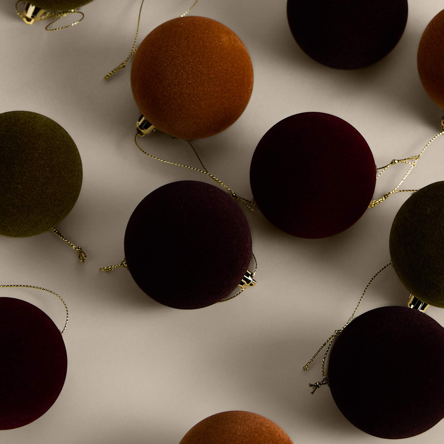 M&S 24 Pack Flocked Shatterproof Baubles - Brown Mix
