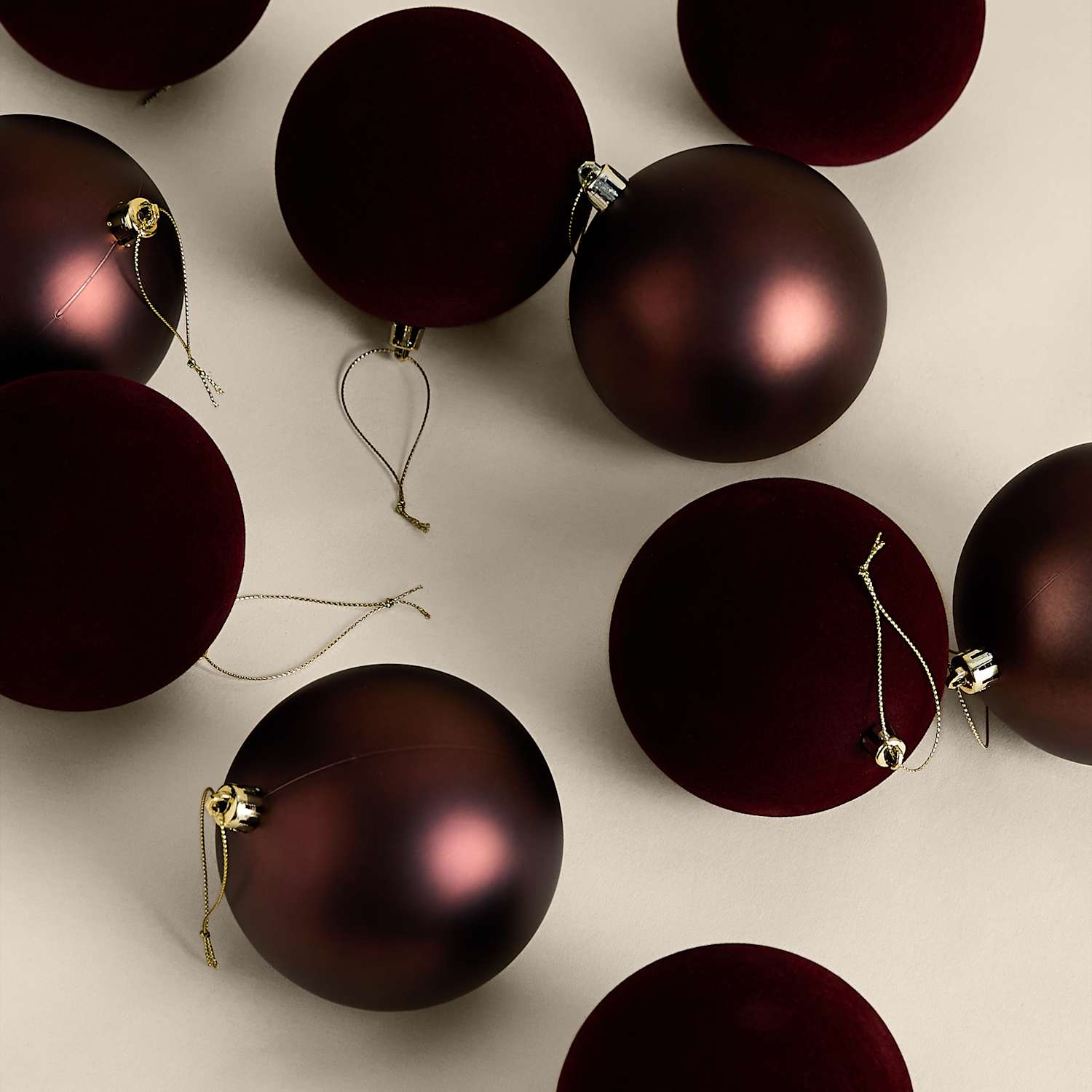 M&S 10 Pack Flocked Oversized Shatterproof Baubles - Brown Mix