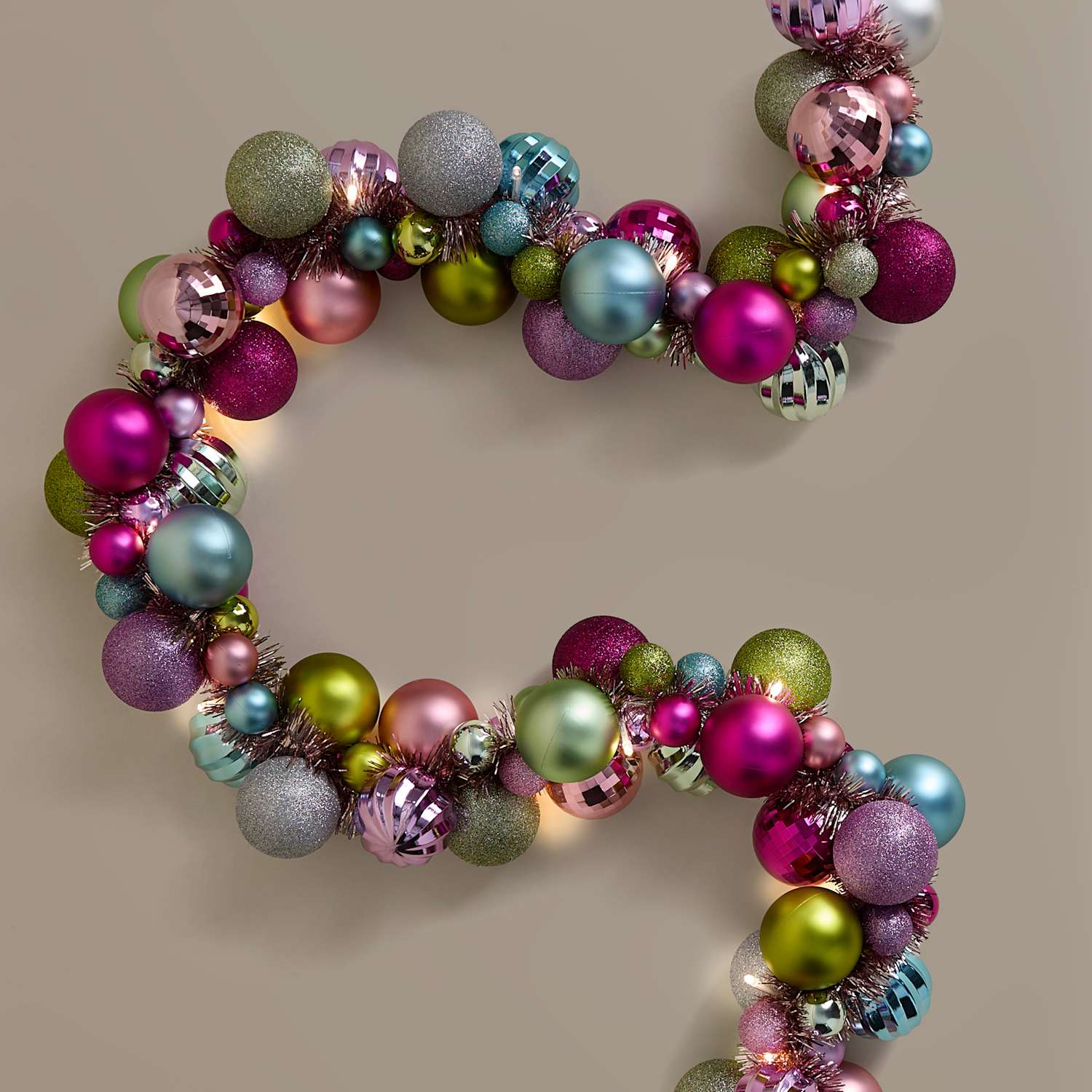 M&S Pre-Lit Tinsel Bauble Garland - Multi