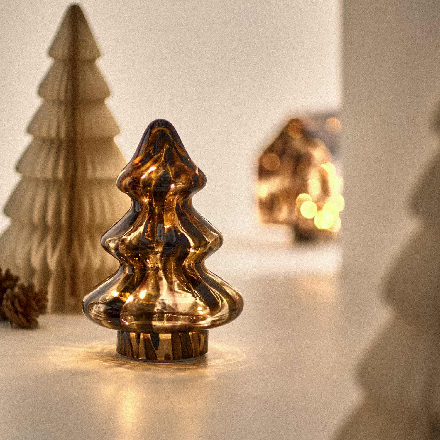 M&S Confetti Glass Light Up Tree Decoration - Brown Mix