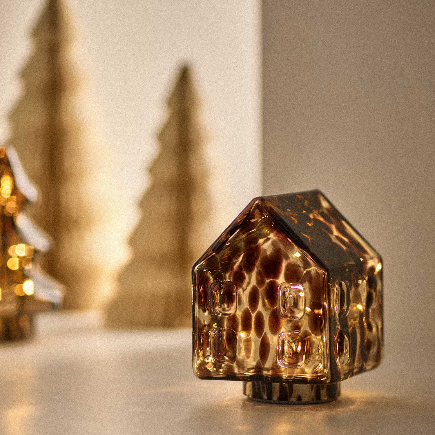 M&S Confetti Glass Light Up House Decoration - Brown Mix
