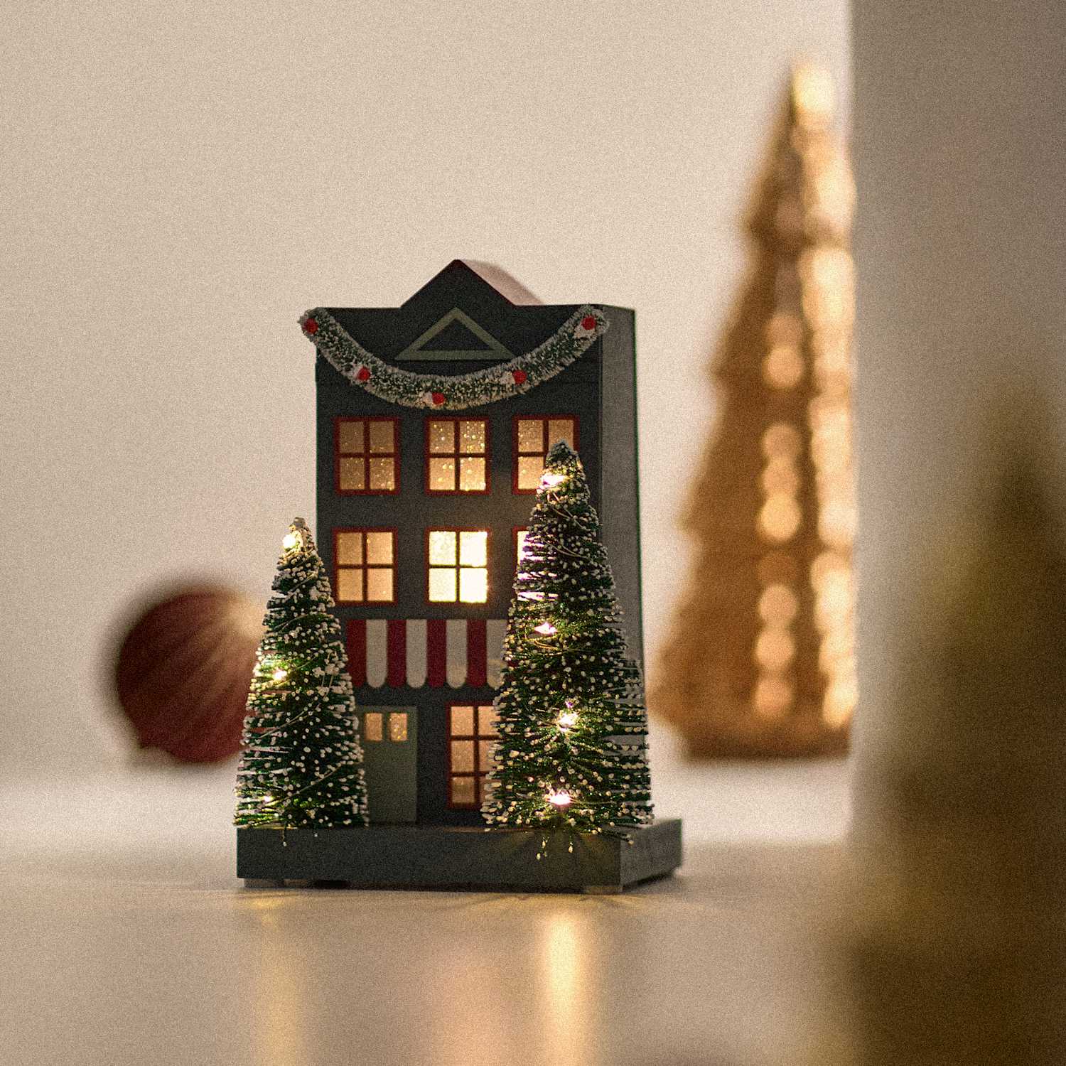M&S Wood Light Up House Decoration - Blue Mix