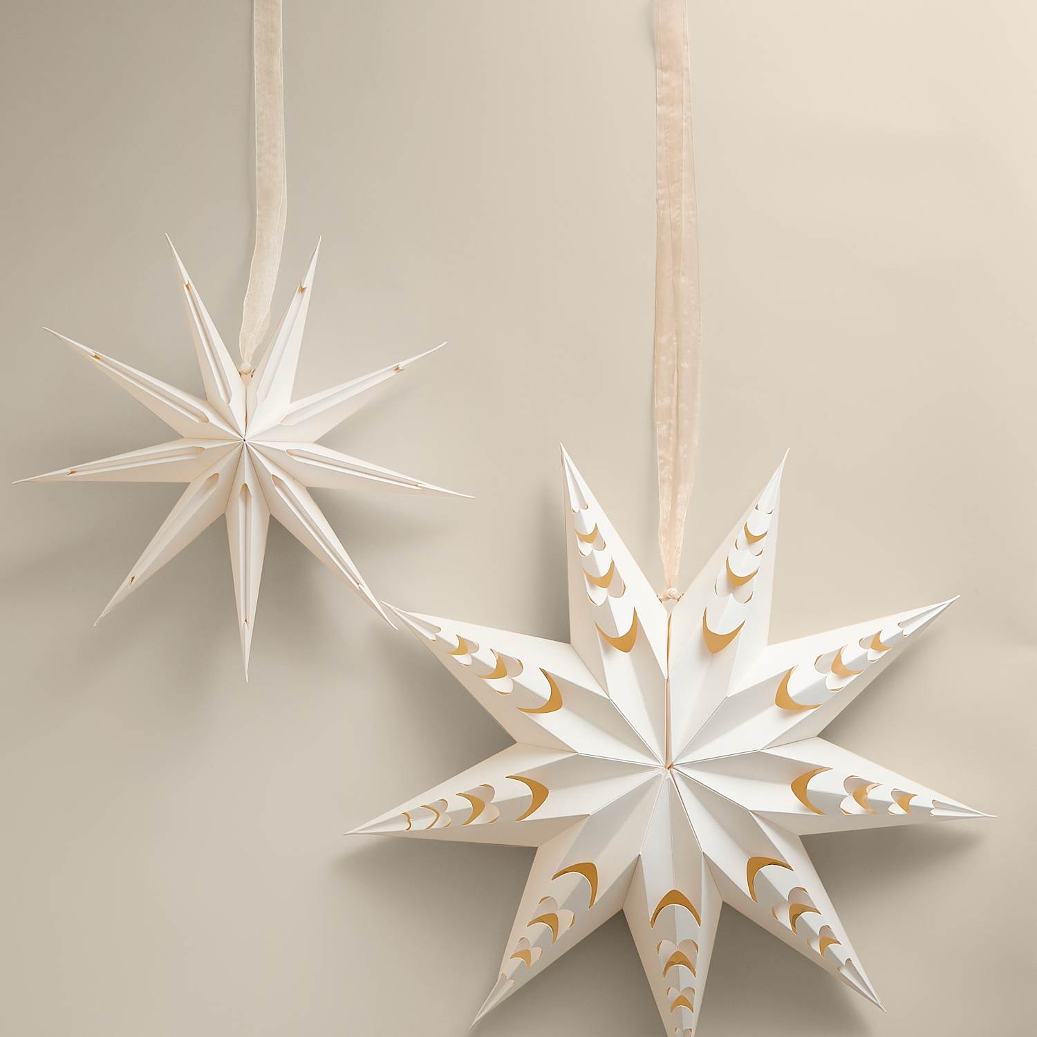 M&S 2 Pack Paper Cut-Out Hanging Star Decorations - Cream