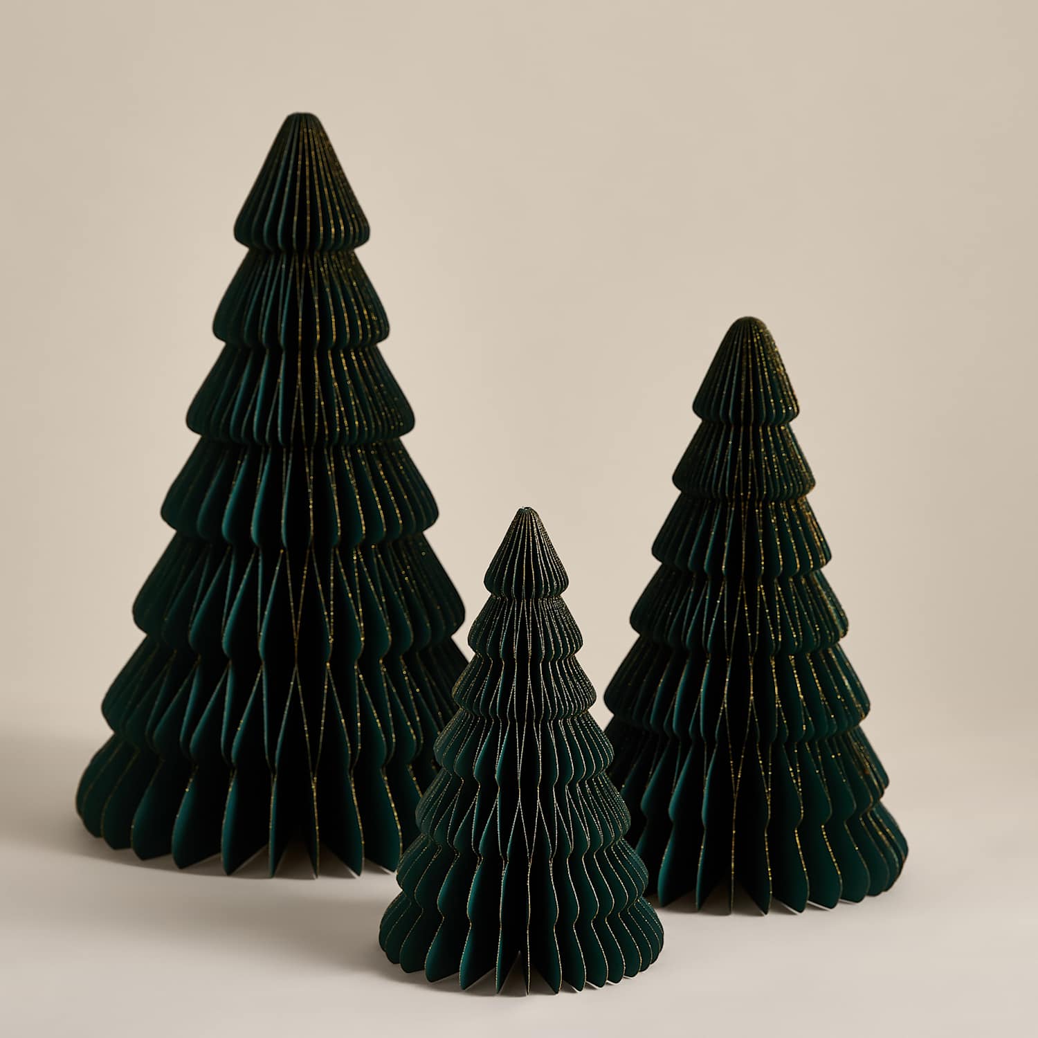 M&S 3 Pack Paper Tree Decorations - Green Mix