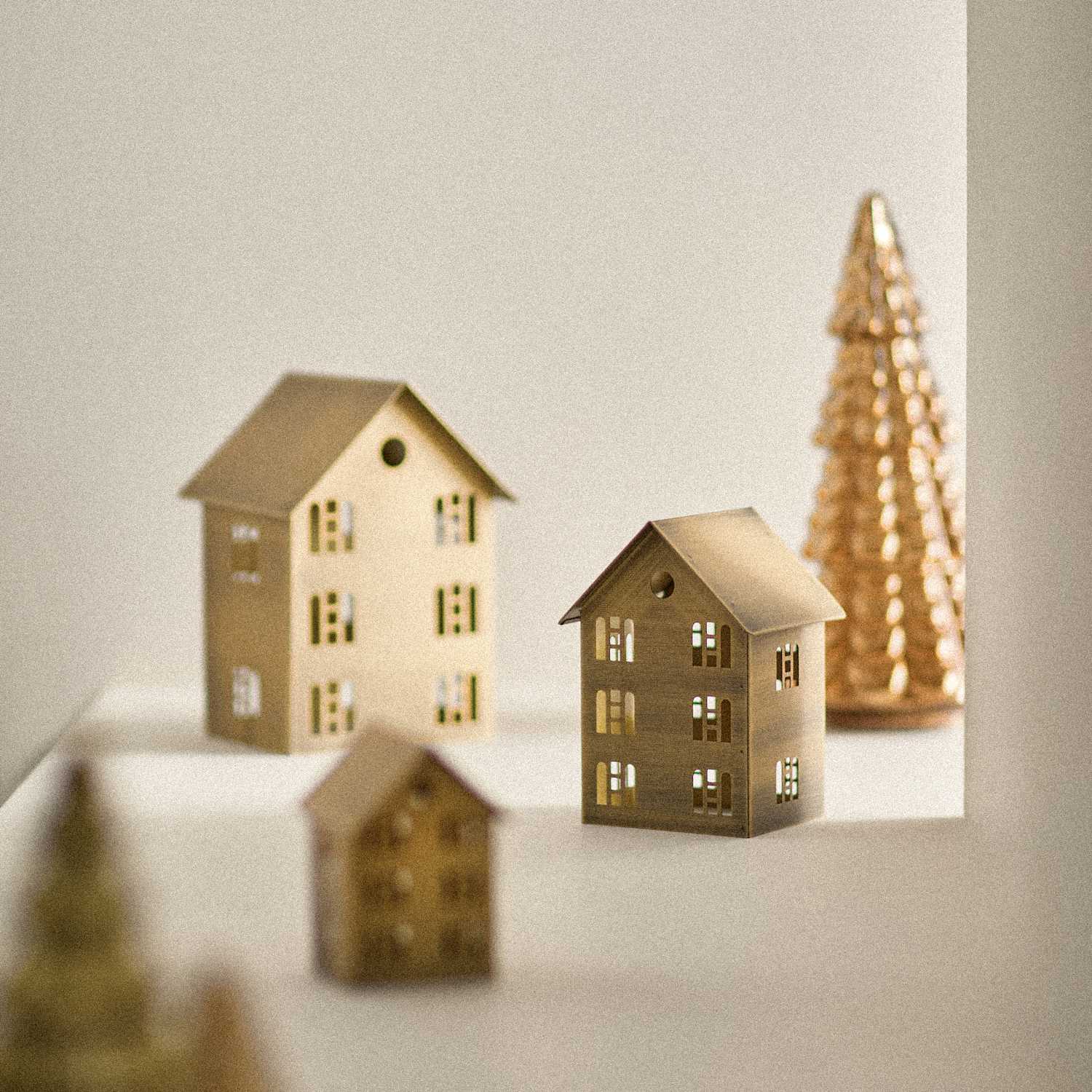 M&S 3 Pack Brass Nesting House Decorations - Antique Brass