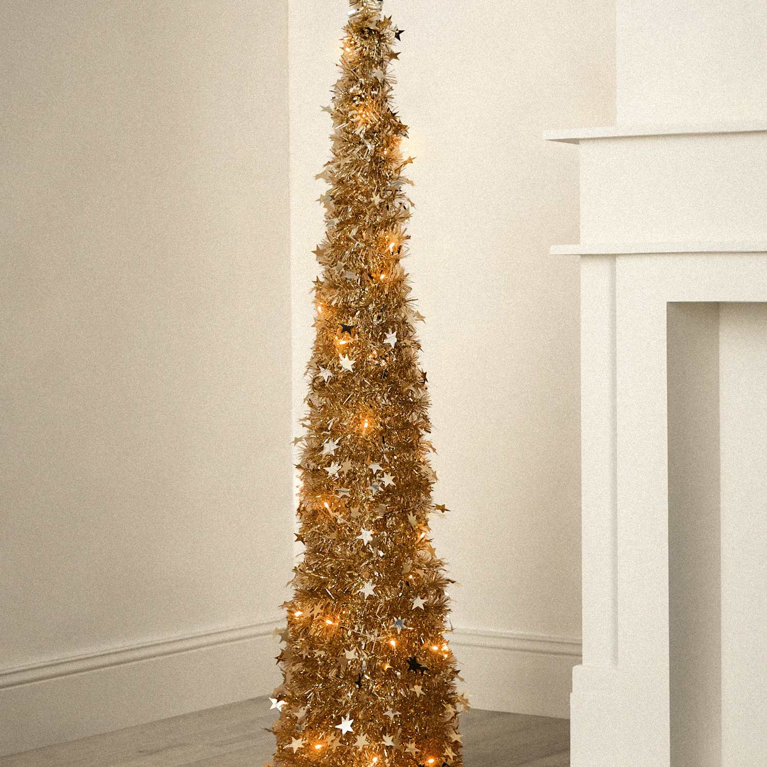 M&S 5ft Pre-Lit Tinsel Pop Up Christmas Tree - Gold