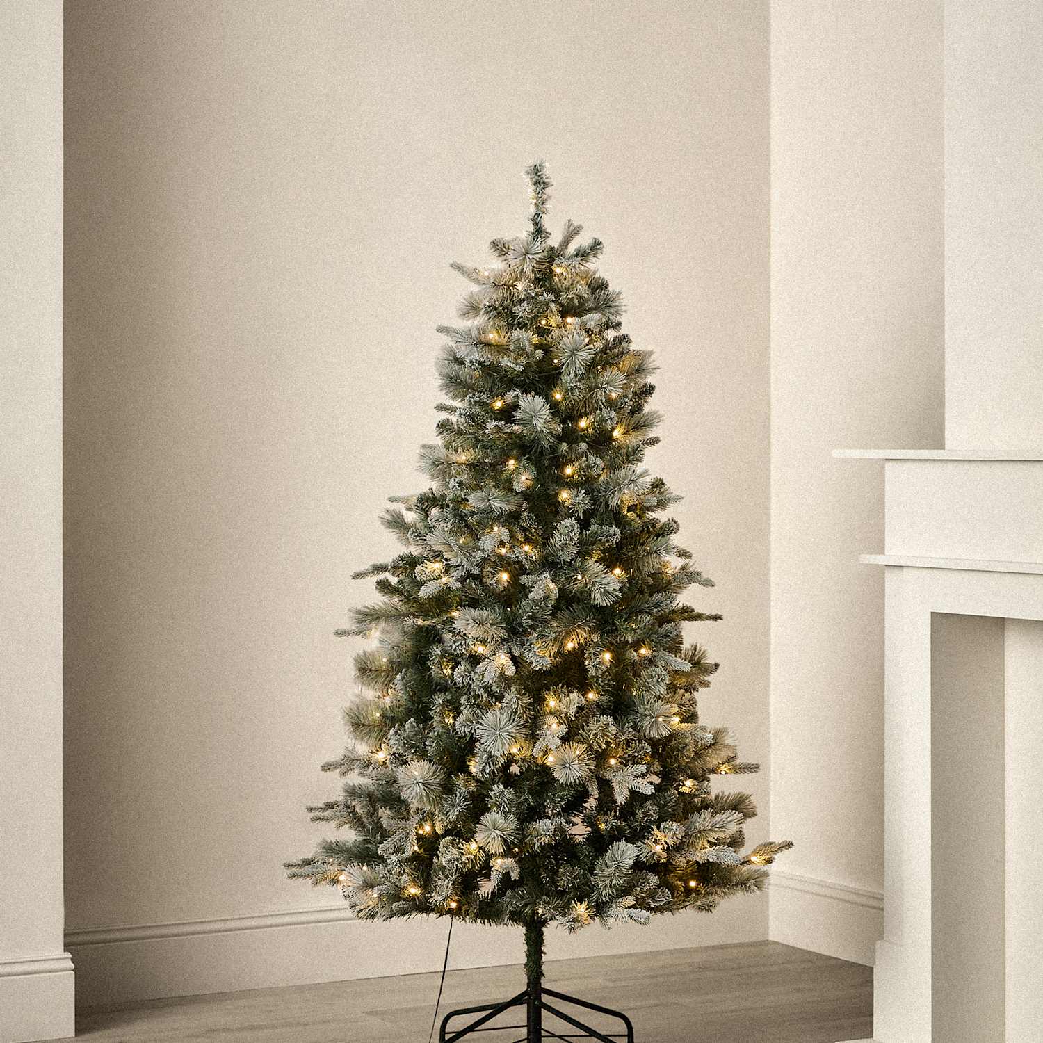 M&S 6ft Pre-Lit Snowy Monterey and Scots Pine Christmas Tree - White Mix
