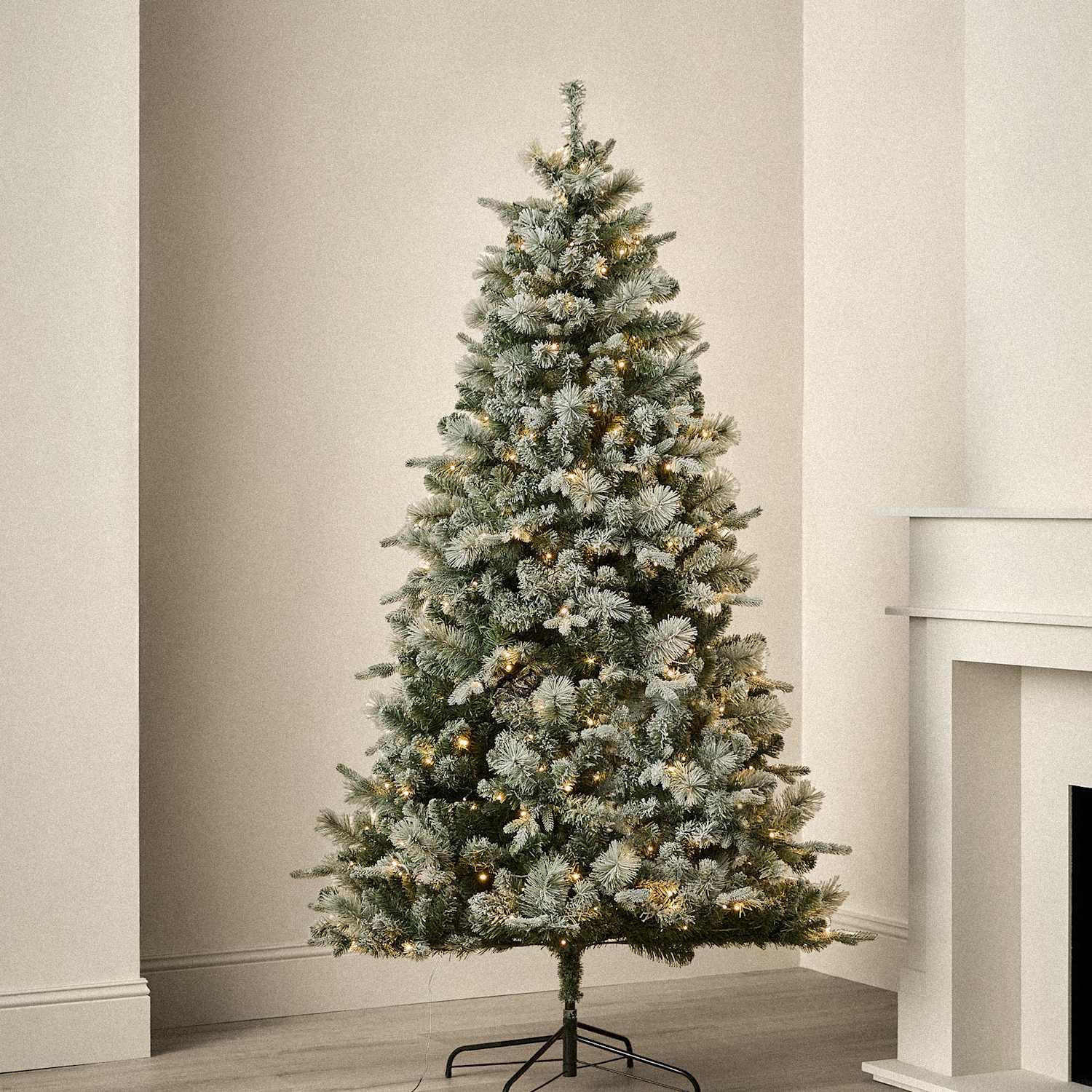 M&S 7ft Pre-Lit Snowy Monterey and Scots Pine Christmas Tree - White Mix