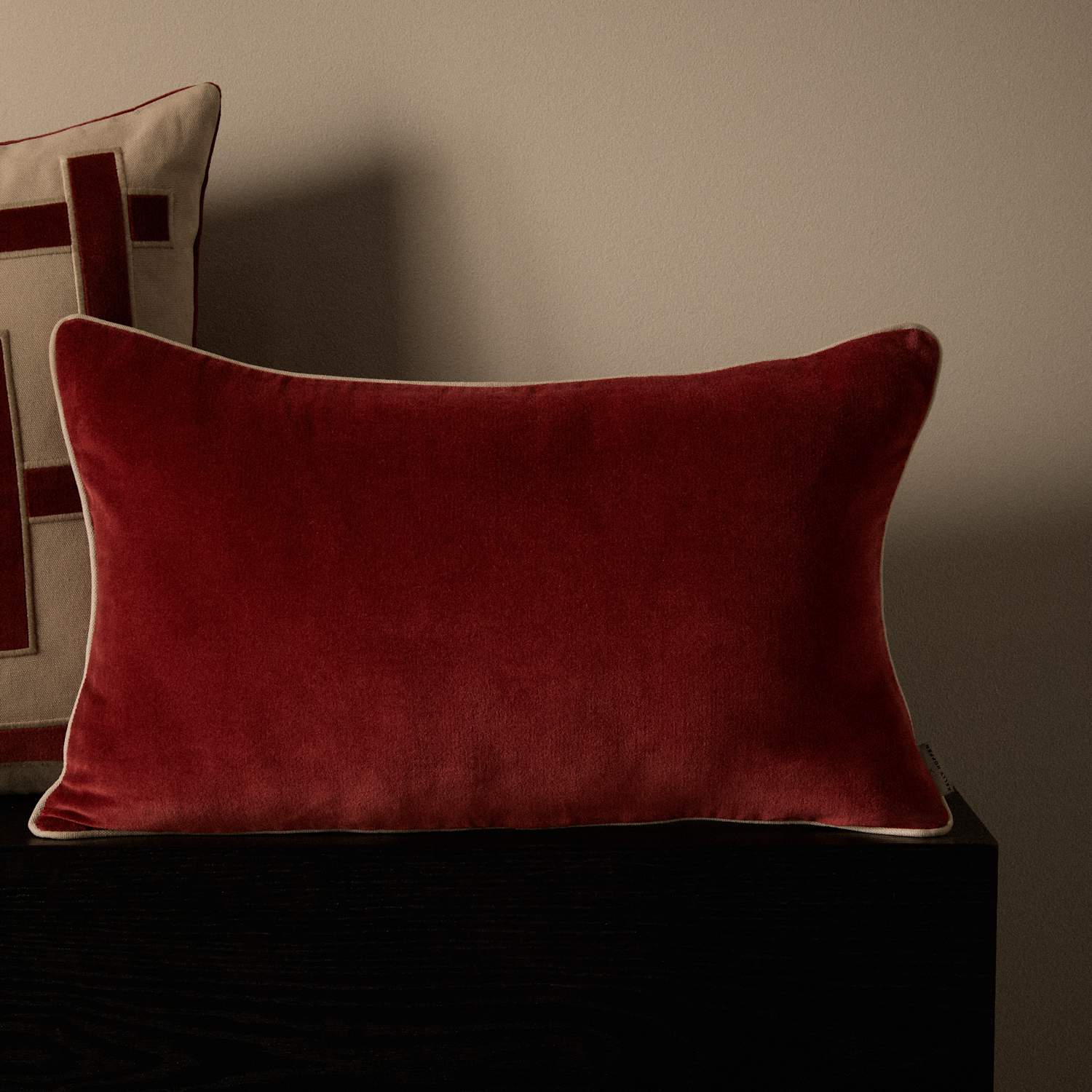 M&S X Kelly Hoppen Pure Cotton Piped Bolster Cushion - Red Mix