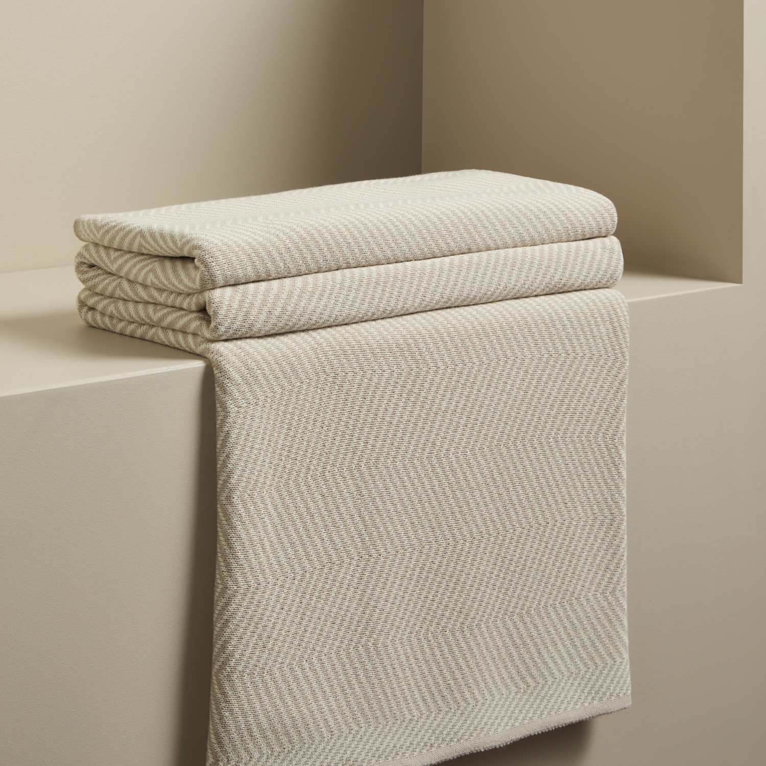 M&S X Kelly Hoppen Kelly Hoppen Pure Cotton Chevron Knitted Throw - Taupe Mix