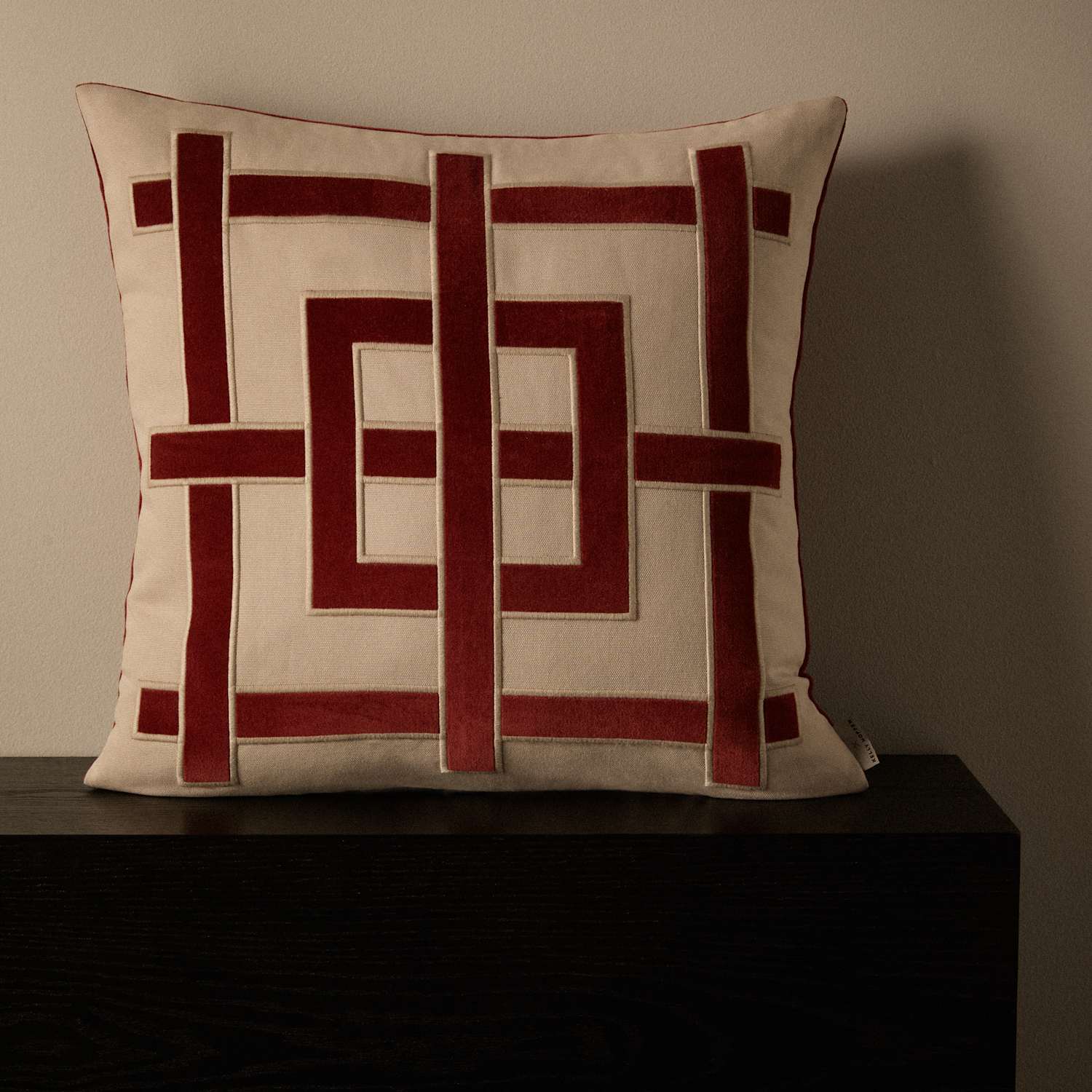 M&S X Kelly Hoppen Pure Cotton Geometric Appliqué Cushion - Red Mix