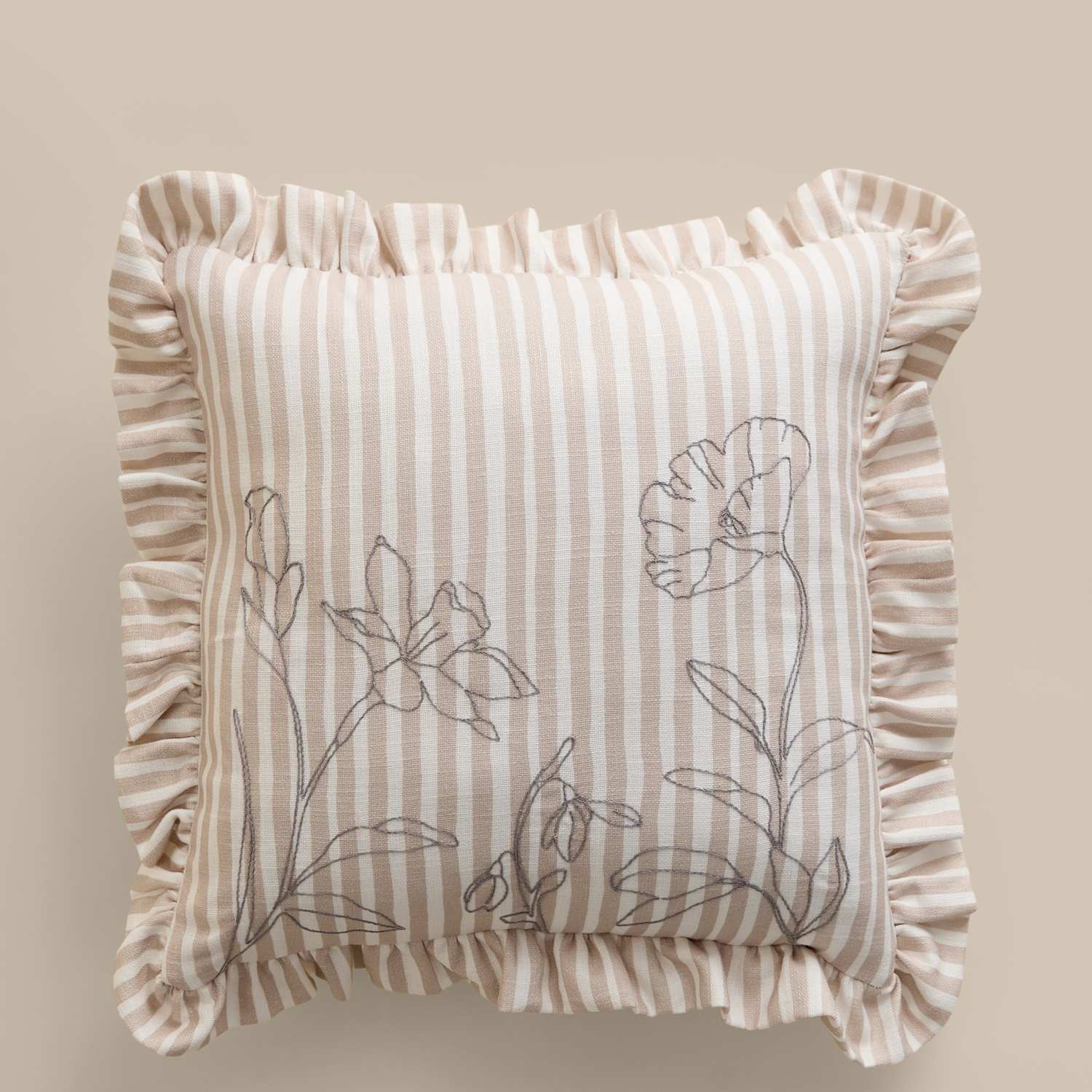 M&S Pure Cotton Floral Embroidered Cushion - Natural Mix