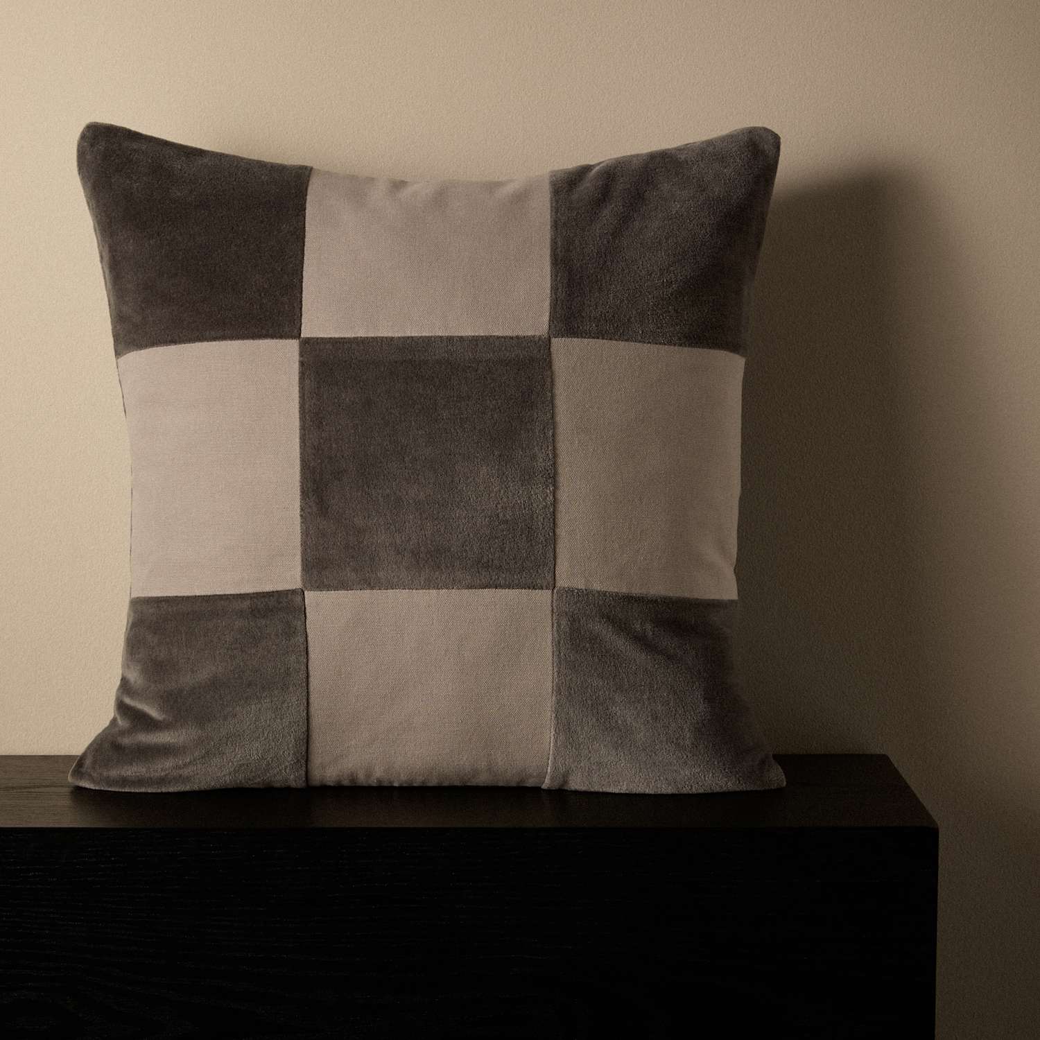 M&S X Kelly Hoppen Pure Cotton Checkerboard Cushion - Grey Mix