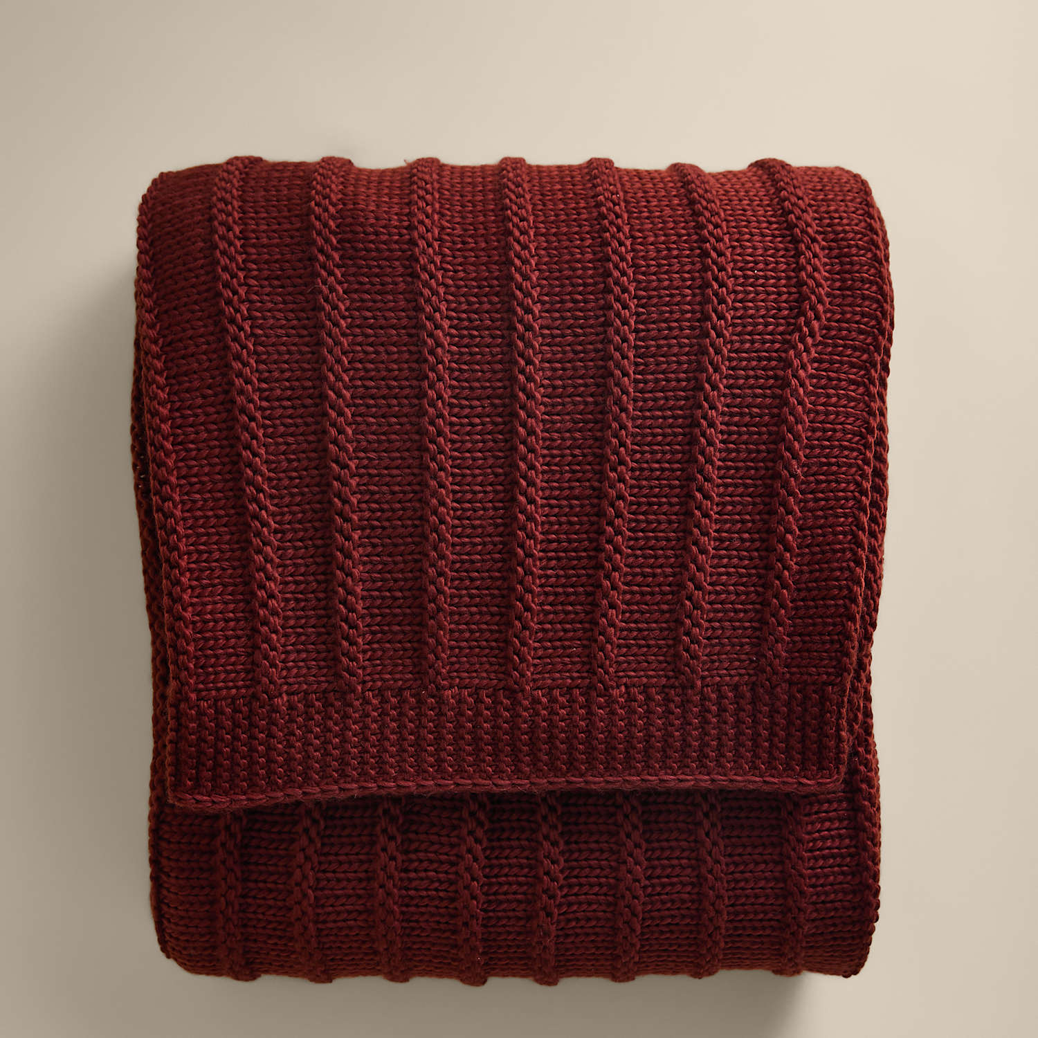M&S Ribbed Knitted Throw - Rust