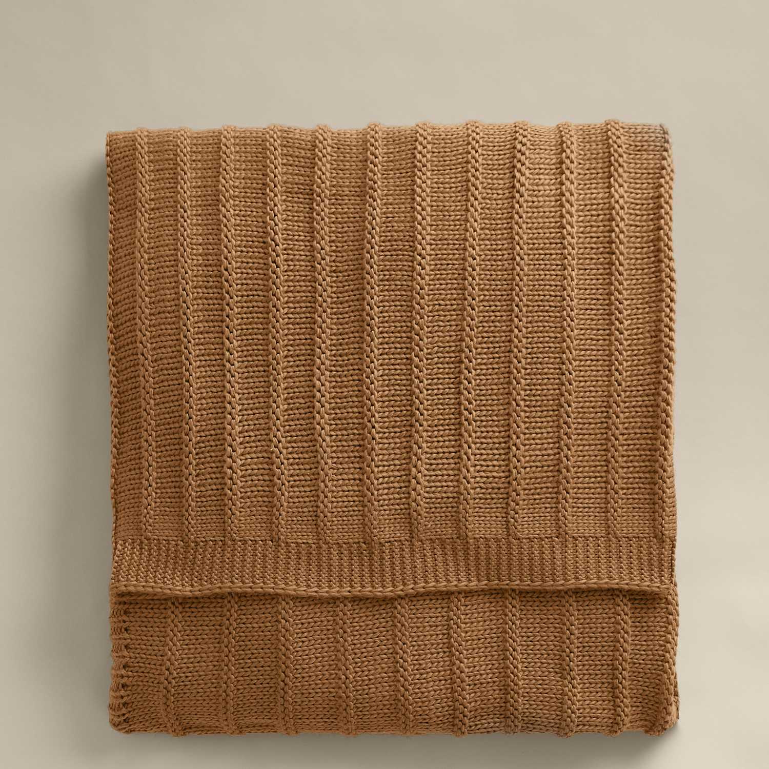 M&S Ribbed Knitted Throw - Tan