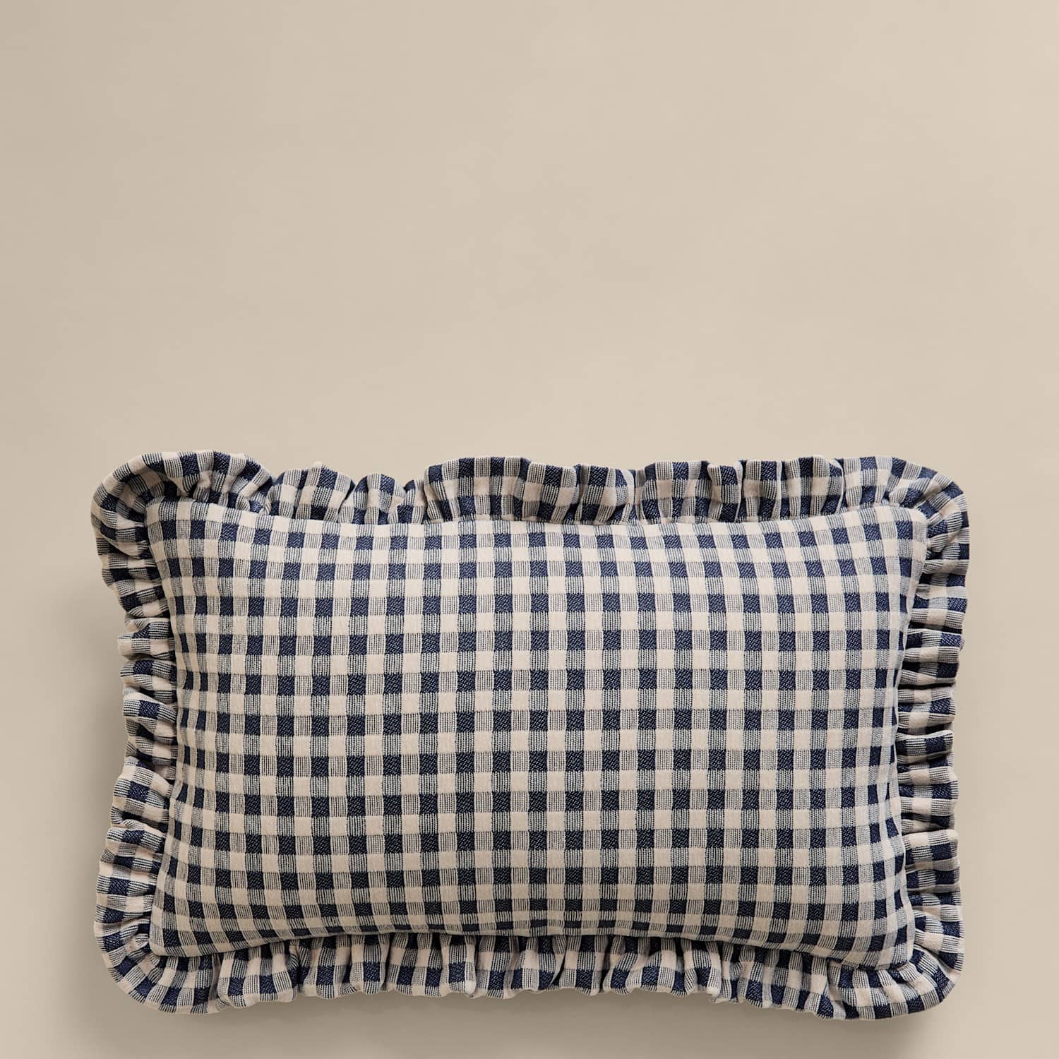 M&S Chenille Woven Gingham Bolster Cushion - Blue Mix