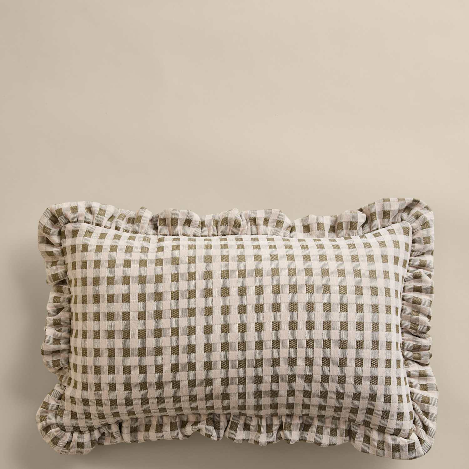 M&S Chenille Woven Gingham Bolster Cushion - Green